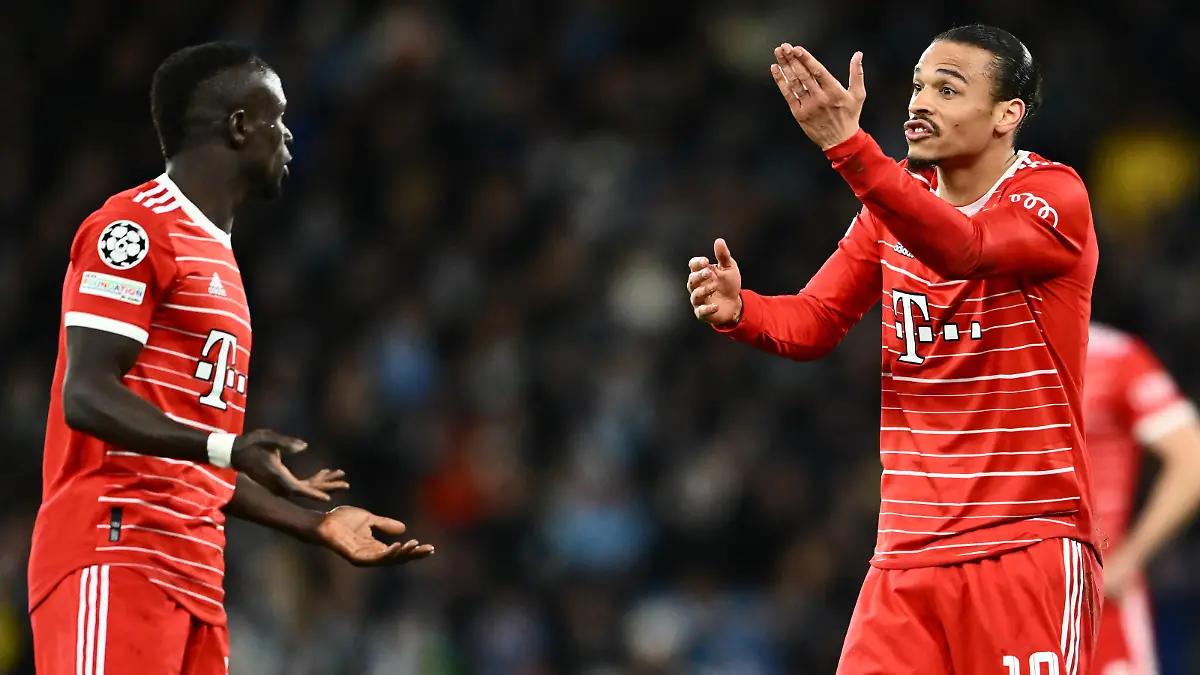 England, Manchester - 11 April 2023 - Sadio Mane and Leroy Sane of Bayern Munich argue during the UEFA Champions League quarter-final first leg match between Manchester City and FC Bayern Munich at Etihad stadium. Photo Sebastian Frej UEFA Champions League quarter-final first leg - Manchester City v FC Bayern Munich Copyright: xSebastianxFrejx