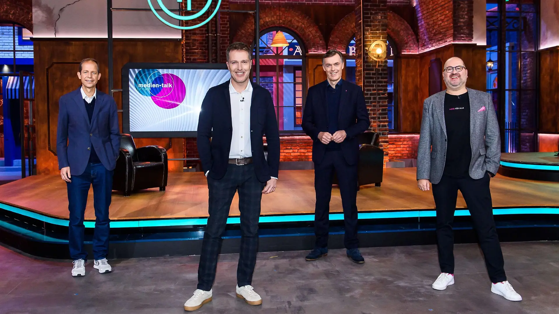Stephan Schäfer (Geschäftführer Inhalte & Marken der Mediengruppe RTL Deutschland), Bernd Reichart (CEO der Mediengruppe RTL Deutschland), Michael Hagspihl (Geschäftsführer Privatkunden Telekom Deutschland) und Michael Schuld
