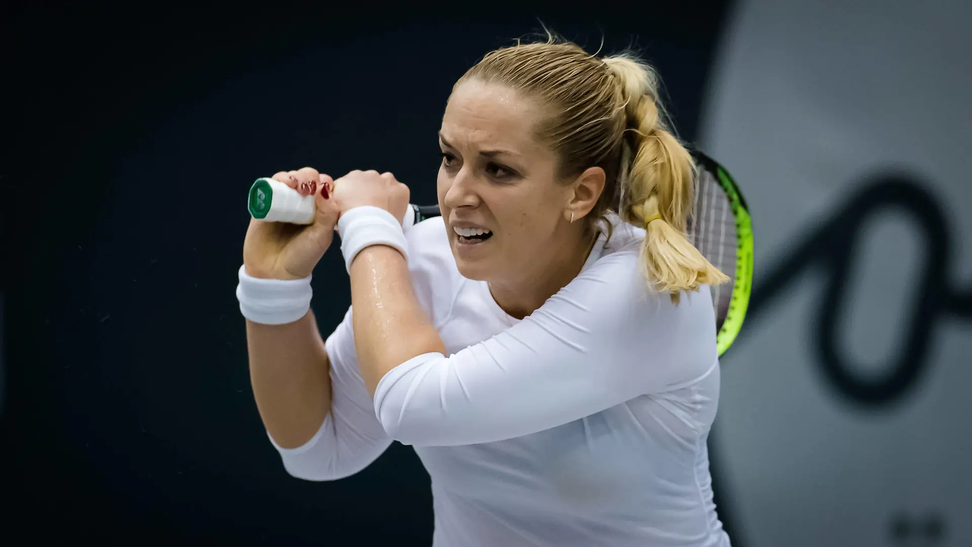 November 7, 2020, Linz, AUSTRIA: Sabine Lisicki of Germany in action during the first qualifications round at the 2020 Upper Austria Ladies Linz WTA, Tennis Damen International tennis tournament against Bibiane Schoofs of the Netherlands Linz AUSTRIA - ZUMAa181 20201107_zaa_a181_291 Copyright: xRobxPrangex