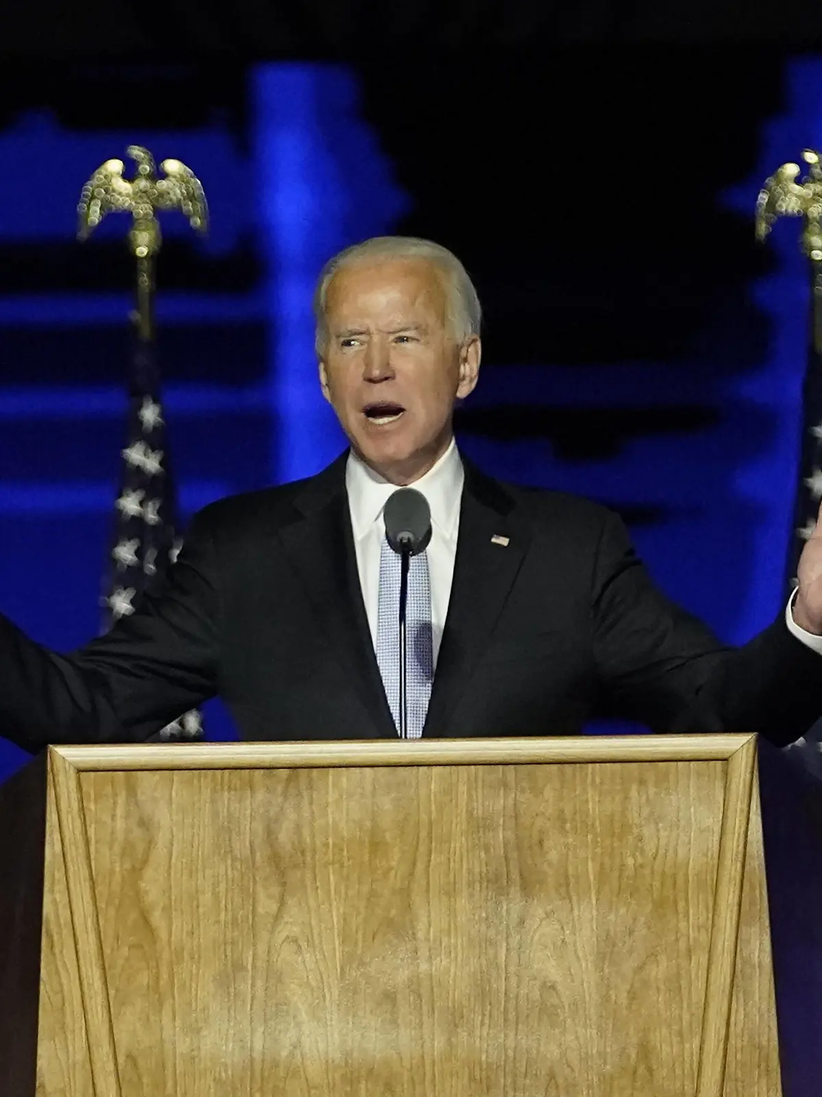 News Bilder des Tages President-elect Joe Biden speaks on Saturday, November 7, 2020 at the Chase Center in Wilmington, Delaware. Biden defeated President Donald Trump to become 46th president of the United States. Pool photo by Andrew Harnik/ PUBLICATIONxINxGERxSUIxAUTxHUNxONLY WILX20201107233 AndrewxHarnik