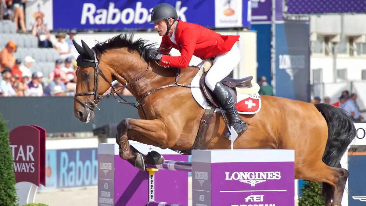 (190824) -- ROTTERDAM, Aug. 24, 2019 (Xinhua) -- Switzerland s Paul Estermann on Lord Pepsi performs during the FEI Jumping European Championships in Rotterdam, The Netherlands, Aug. 23, 2019. (Xinhua/Sylvia Lederer) (SP)NETHERLANDS-ROTTERDAM-EQUESTRIAN-EUROPEAN CHAMPIONSHIPS PUBLICATIONxNOTxINxCHN  