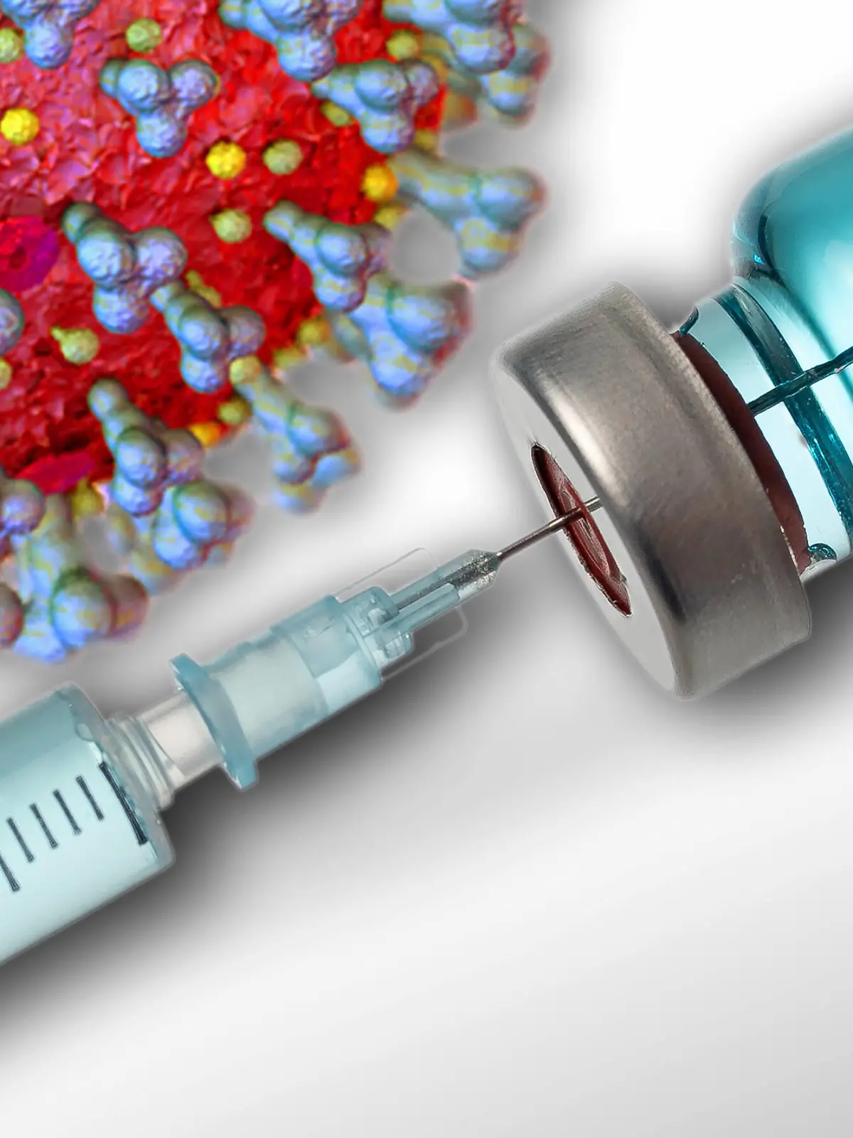  09.10.2020, Grafik, Corona-Virus Mikroskopische Ansicht, mit Impfstoff-Probe im Vordergrund. Bildmontage 3D-Grafik: Sofiane Regragui 09.10.2020, Grafik Corona-Virus Mikroskopische Ansicht 09.10.2020, Grafik Corona-Virus Mikroskopische Ansicht *** 09 10 2020, graphic, corona virus Microscopic view, with vaccine sample in the foreground Image montage 3D graphic Sofiane Regragui 09 10 2020, graphic corona virus Microscopic view 09 10 2020, graphic corona virus Microscopic view