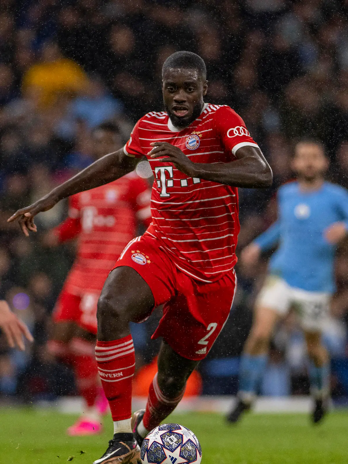 April 11, 2023, Manchester, England, United Kingdom: Etihad Stadium Dayot Upamecano of Bayern Munich on the ball in action during the UEFA Champions League quarterfinal first leg match between Manchester City and FC Bayern MÃÂ_nchen at Etihad Stadium on April 11, 2023 in Manchester, United Kingdom. (Photo by Richard Callis/SPP) (Credit Image: Â© Sport Press Photo via ZUMA Press