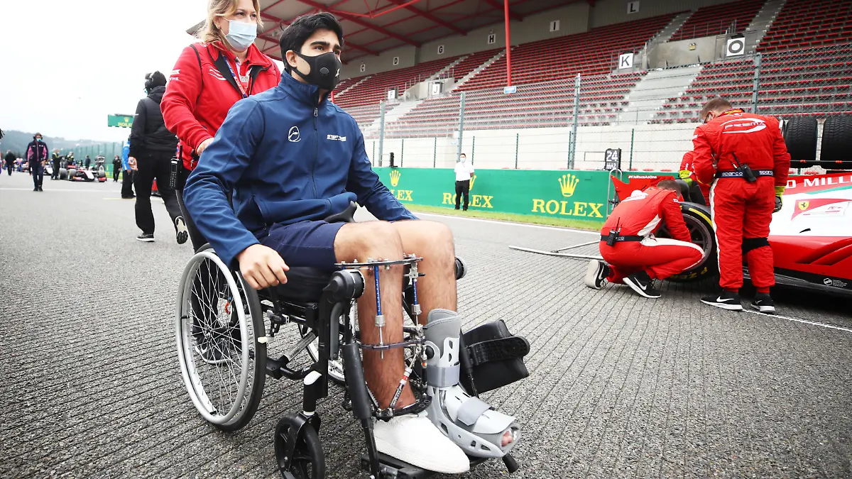 SPA, BELGIUM - AUGUST 30: Juan Manuel Correa is pushed on the grid before the sprint race of the Formula 2 Championship at Circuit de Spa-Francorchamps on August 30, 2020 in Spa, Belgium. (Photo by Bryn Lennon/Getty Images)