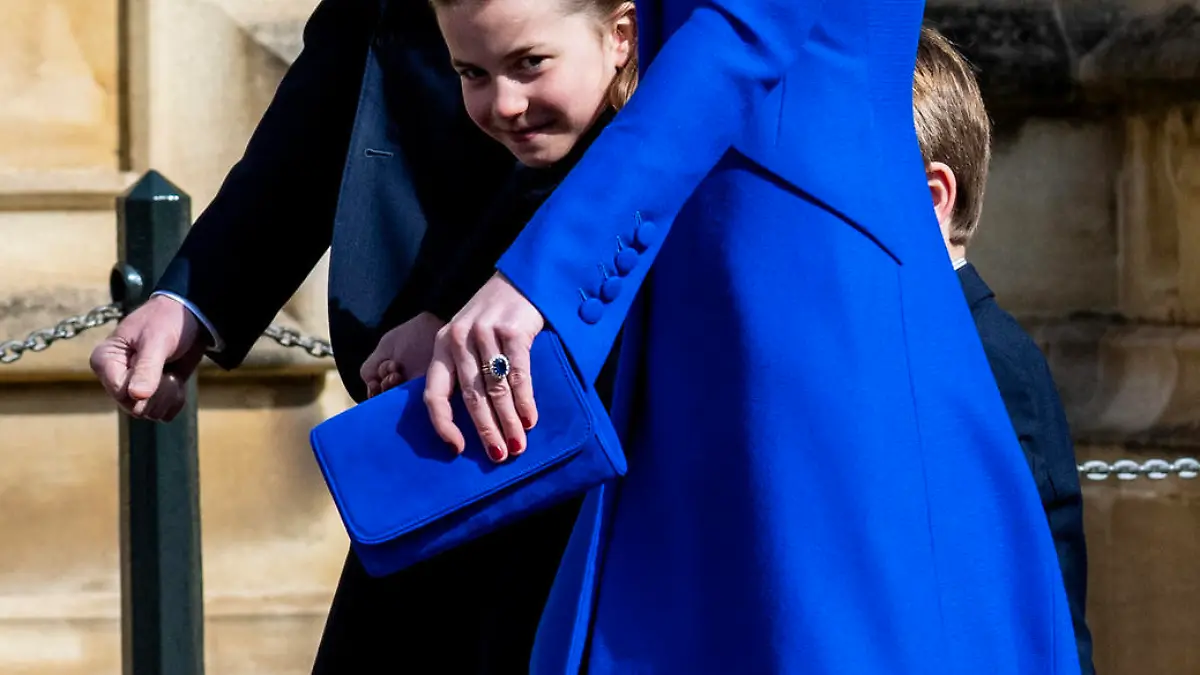 The Prince and Princess of Wales, with Prince George, Princess Charlotte and Prince Louis arrive at St George's Chapel, Windsor to attend the Easter Sunday Service., Credit:David Dyson / Avalon