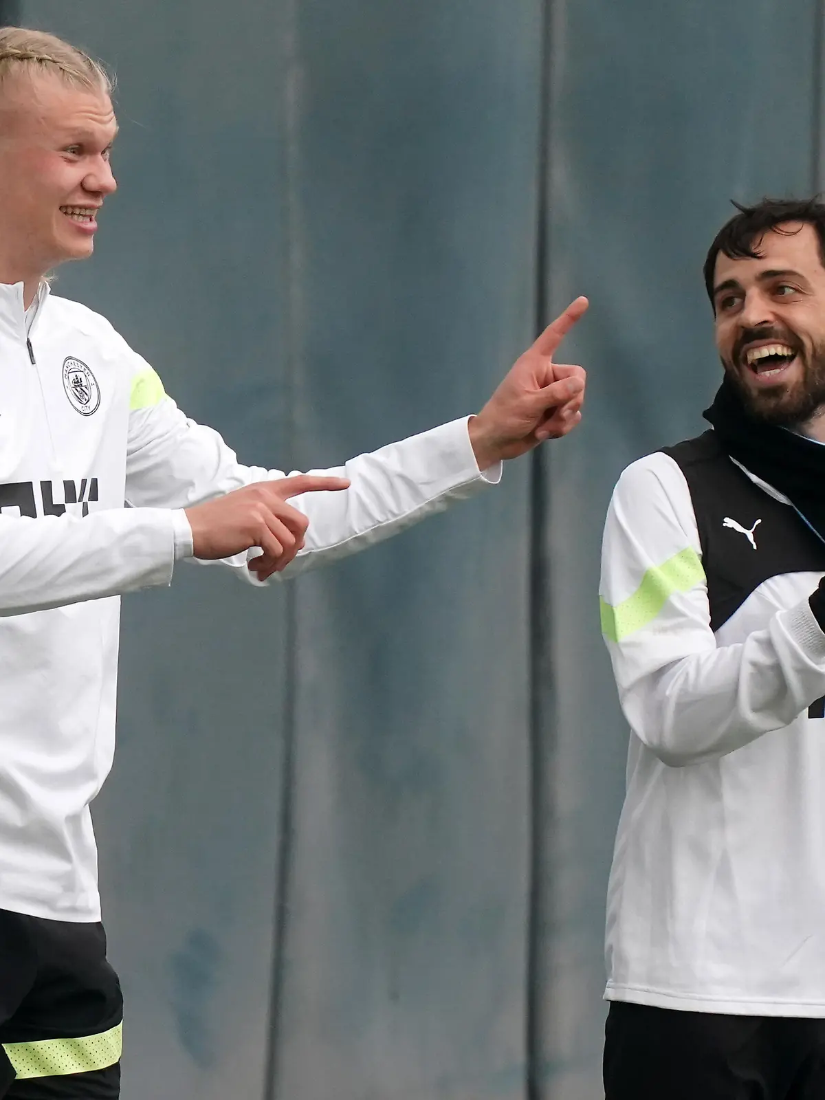 Manchester City Training Session and Press Conference - City Football Academy - Monday 10th April. Manchester City's Erling Haaland and Bernardo Silva and during a training session at the City Football Academy, Manchester. Picture date: Monday April 10, 2023. See PA story SOCCER Man City. Photo credit should read: Mike Egerton/PA Wire RESTRICTIONS: Use subject to restrictions. Editorial use only, no commercial use without prior consent from rights holder. URN:71701691