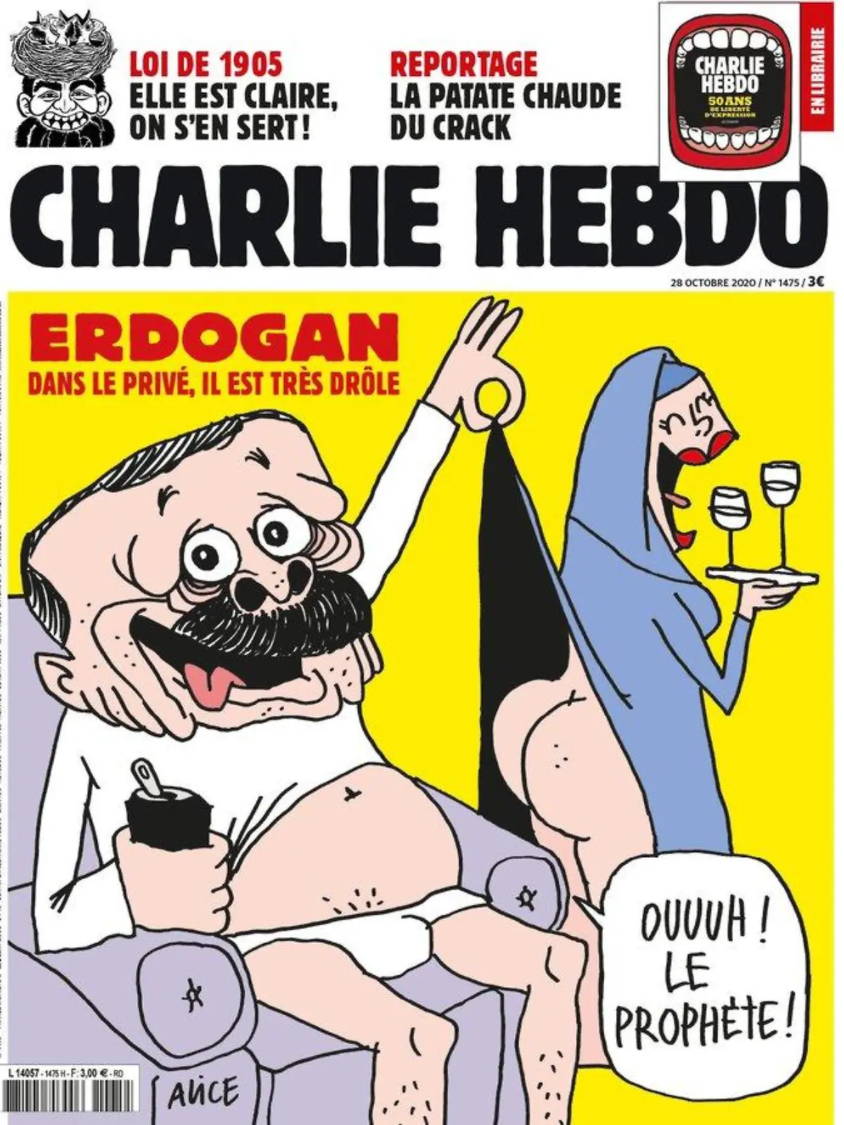 Erdogan-Karikatur zeigt den Politiker lachend, während eine Frau ihren Schleier lüftet