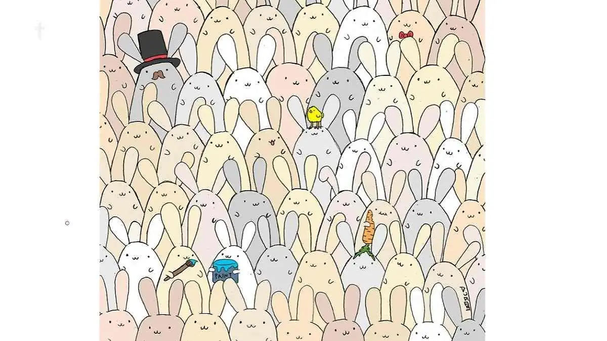 Suchbild Osterei zwischen Hasen