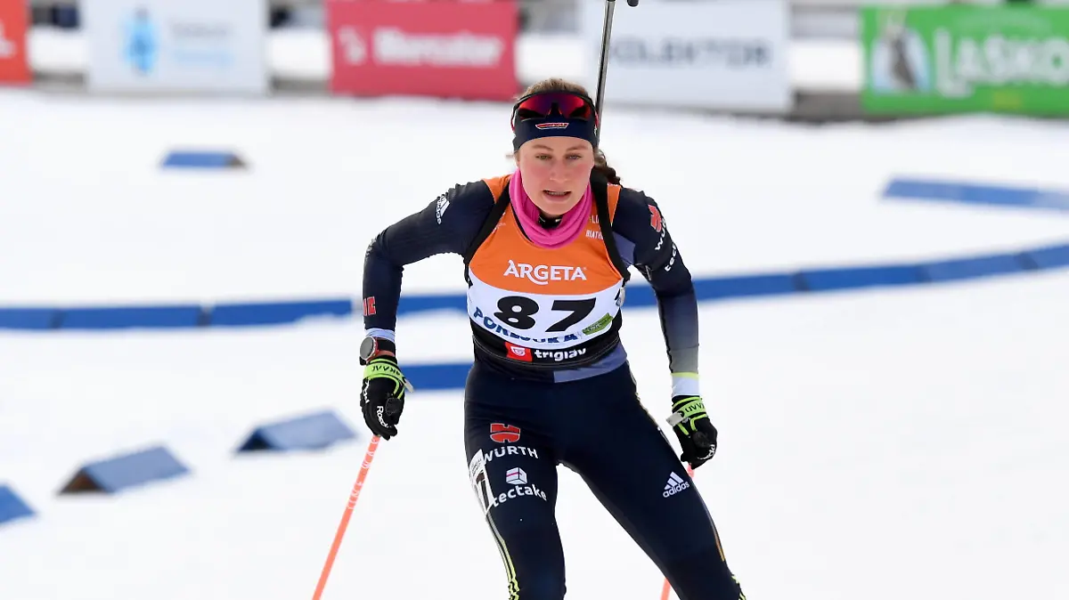14.01.2023, Pokljuka, Slowenien SLO: Luise Mueller GER Biathlon, IBU Cup Pokljuka, Sprint Damen7,5 km *** 14 01 2023 Pokljuka, Slovenia SLO: Luise Mueller GER Biathlon, IBU Cup Pokljuka, Sprint women 7,5 km,