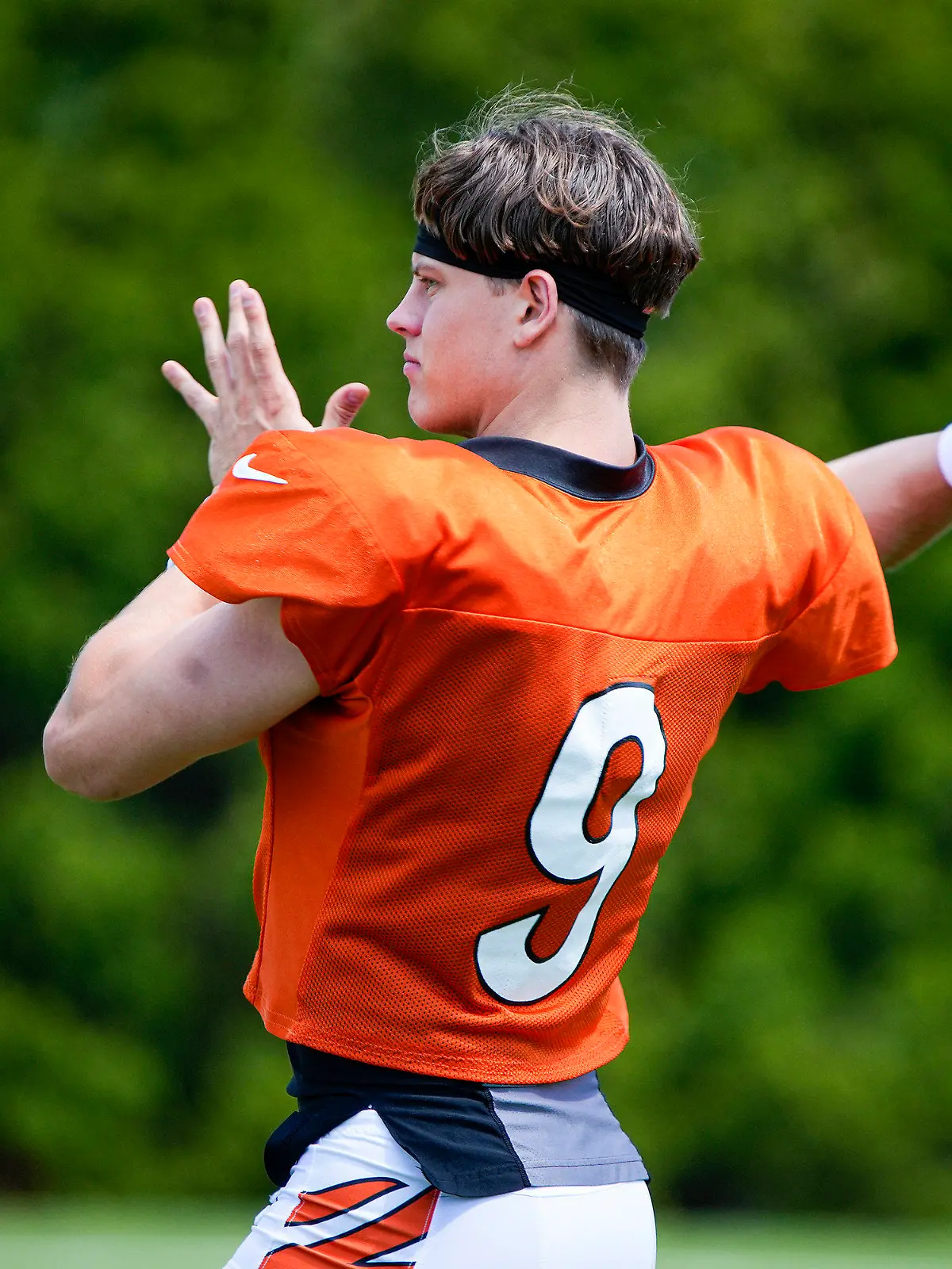 Cincinnati Bengals quarterback Joe Burrow returned to practice Wednesday, August 30, 2023, as the team prepares for the season opener against the Browns Burrow suffered a calf injury on July 27, has not participated in practice publicly, but did go through his normal pregame warmup before the Bengals' preseason opener against the Green Bay Packers on Aug. 11. (Cara Owsley/The Cincinnati Enquirer via AP)