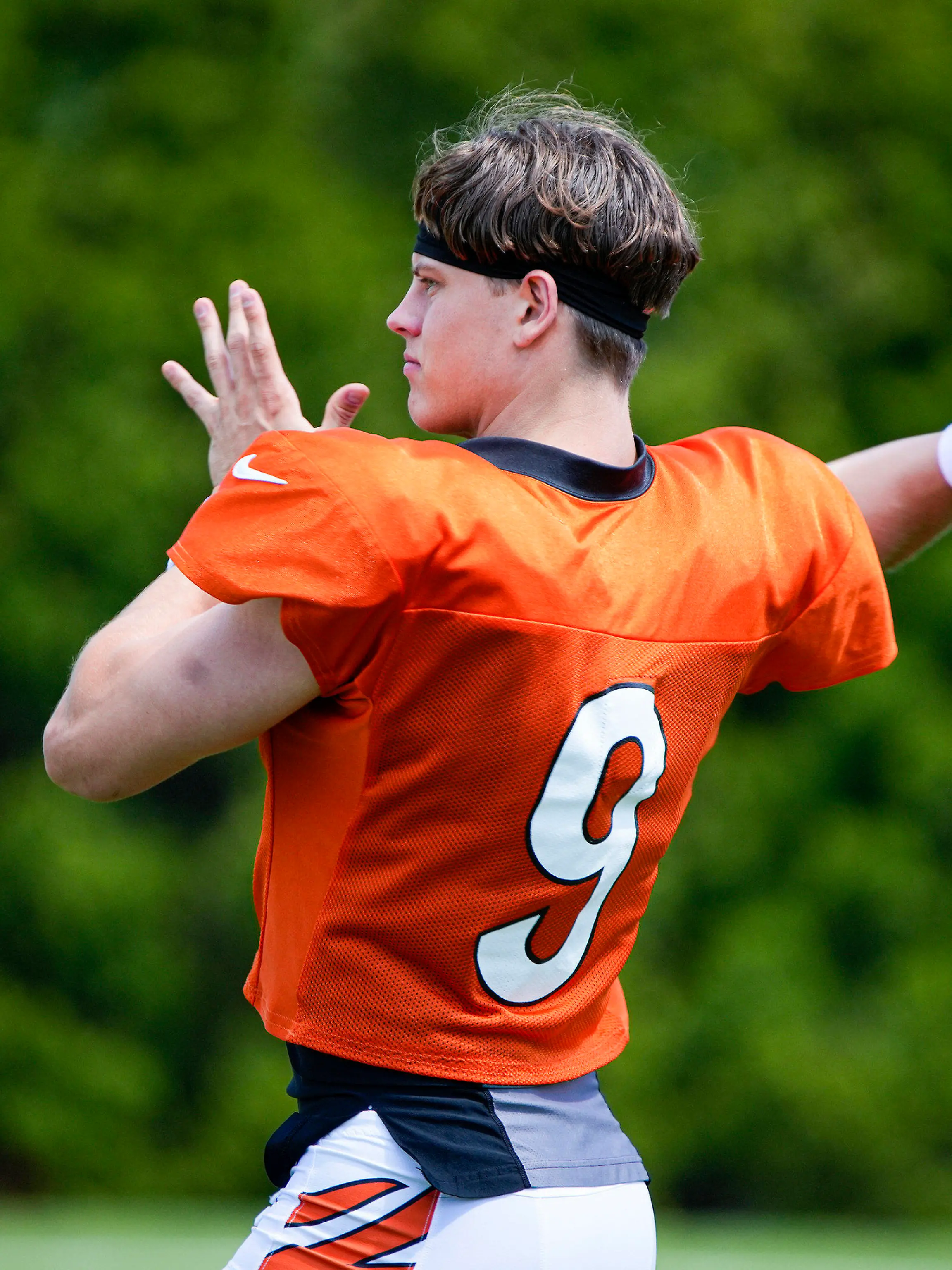 Cincinnati Bengals quarterback Joe Burrow returned to practice Wednesday, August 30, 2023, as the team prepares for the season opener against the Browns Burrow suffered a calf injury on July 27, has not participated in practice publicly, but did go through his normal pregame warmup before the Bengals' preseason opener against the Green Bay Packers on Aug. 11. (Cara Owsley/The Cincinnati Enquirer via AP)