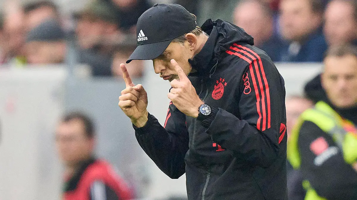 Trainer Thomas Tuchel FCB, team manager, headcoach, coach, geste in the match SC FREIBURG - FC BAYERN MUENCHEN 1.German Football League on Apr 8, 2023 in Freiburg, Germany. Season 2022/2023, matchday 27, 1.Bundesliga, FCB, BVB, München, 27.Spieltag.