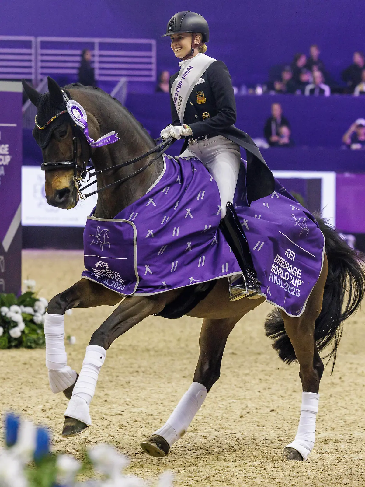 OMAHA - FEI World Cup Finals 2023, OMAHA - FEI World Cup Finals 2023 VON BREDOW-WERNDL Jessica GER, TSF Dalera BB Siegerehrung / Prize giving ceremony FEI Dressage World Cupâ  Final - Grand Prix de Dressage presented by Havensafe Farm Omaha, CHI Health Center 05. April 2023 - *** OMAHA FEI World Cup Finals 2023, OMAHA FEI World Cup Finals 2023 VON BREDOW WERNDL Jessica GER , TSF Dalera BB Prize giving ceremony FEI Dressage World Cupâ  Final Grand Prix de Dressage presented by Havensafe Farm Omaha, CHI Health Center 05 April 2023