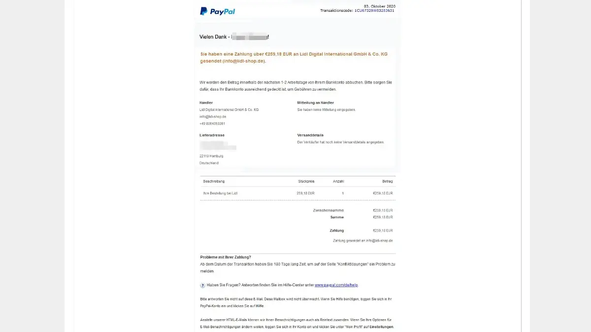 Phishing-Mail von PayPal