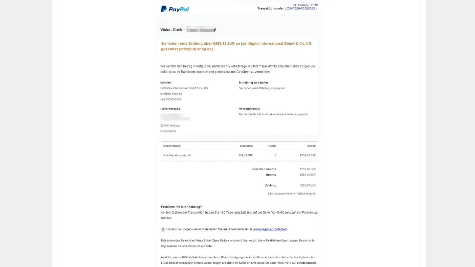 Phishing-Mail von PayPal