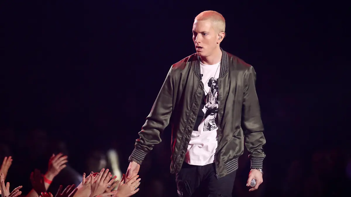 Eminem performs on stage at the MTV Movie Awards on Sunday, April 13, 2014, at Nokia Theatre in Los Angeles. (Photo by Matt Sayles/Invision/AP)