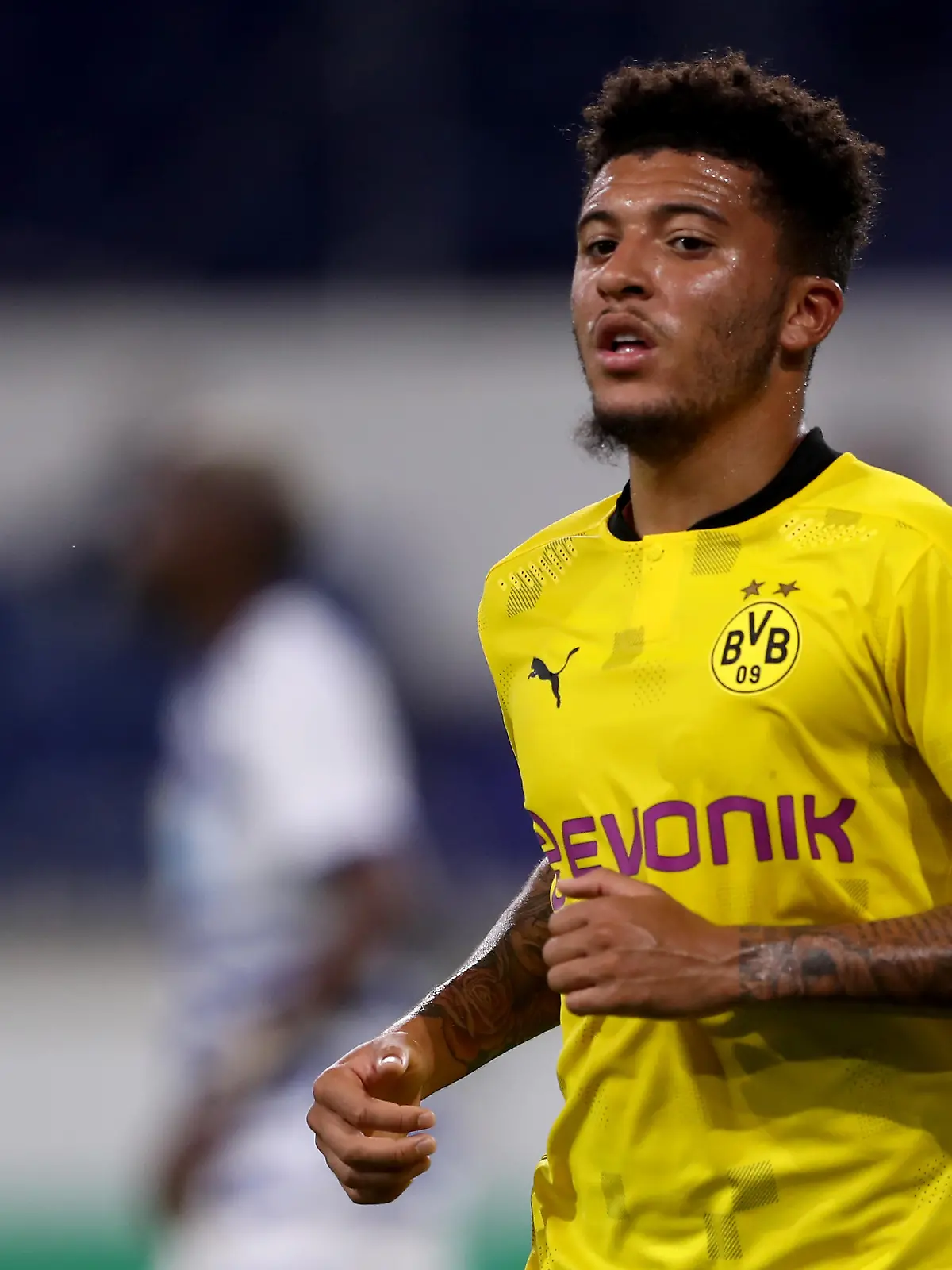 DUISBURG, GERMANY - SEPTEMBER 14: Jadon Sancho of Dortmund is seen during the DFB Cup first round match between MSV Duisburg and Borussia Dortmund at Schauinsland-Reisen-Arena on September 14, 2020 in Duisburg, Germany. (Photo by Lars Baron/Getty Images)