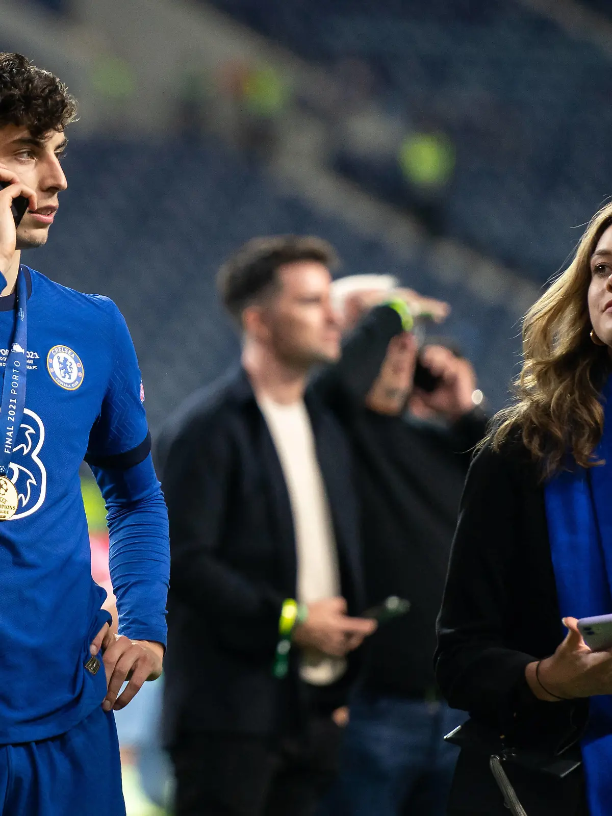  Kai Havertz of Chelsea celebrates with girlfriend Sophia Weber following the UEFA Champions League Final match between Manchester City and Chelsea at The Estdio do Drago, Porto, Portugal on 29 May 2021. PUBLICATIONxNOTxINxUK Copyright: xAndyxRowlandx PMI-4238-0308