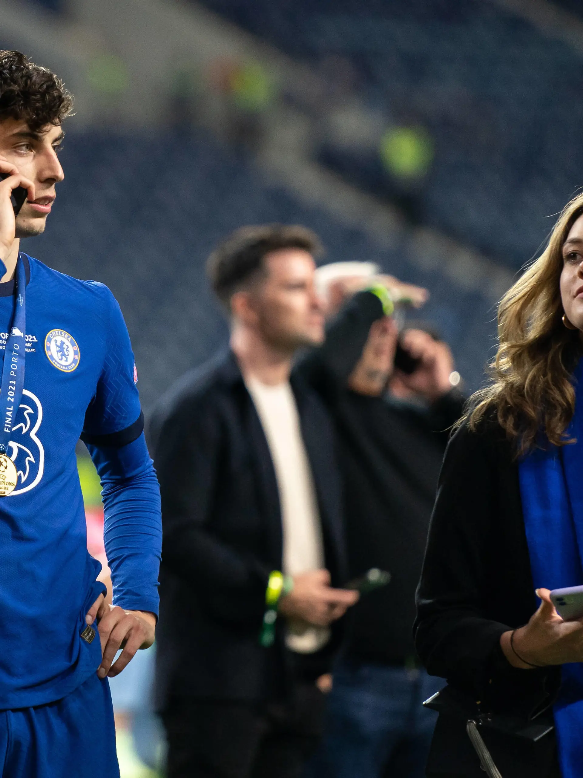  Kai Havertz of Chelsea celebrates with girlfriend Sophia Weber following the UEFA Champions League Final match between Manchester City and Chelsea at The Estdio do Drago, Porto, Portugal on 29 May 2021. PUBLICATIONxNOTxINxUK Copyright: xAndyxRowlandx PMI-4238-0308