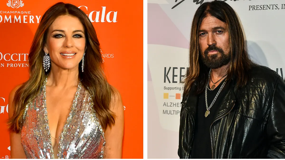 Collage Liz Hurley und Billy Ray Cyrus.