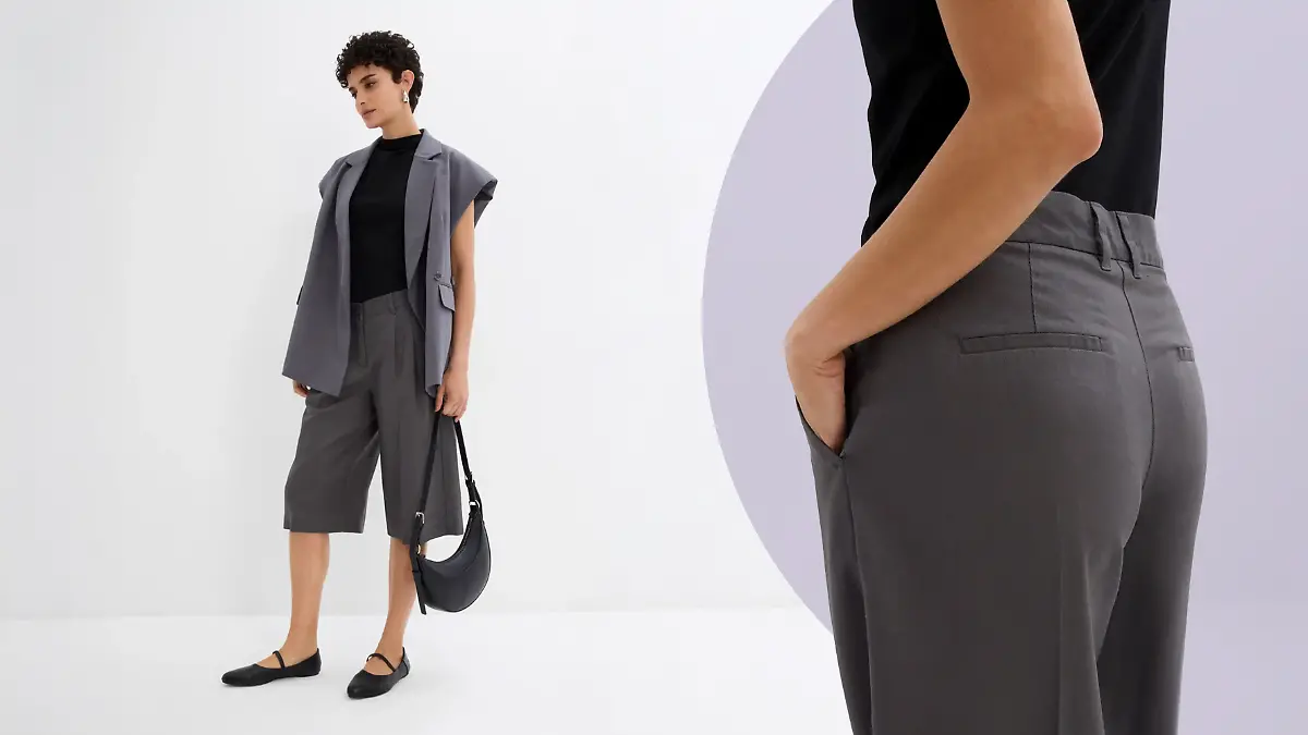 Angesagte Bonprix-Shorts mit Bermuda-Länge und Bundfalten-Design.