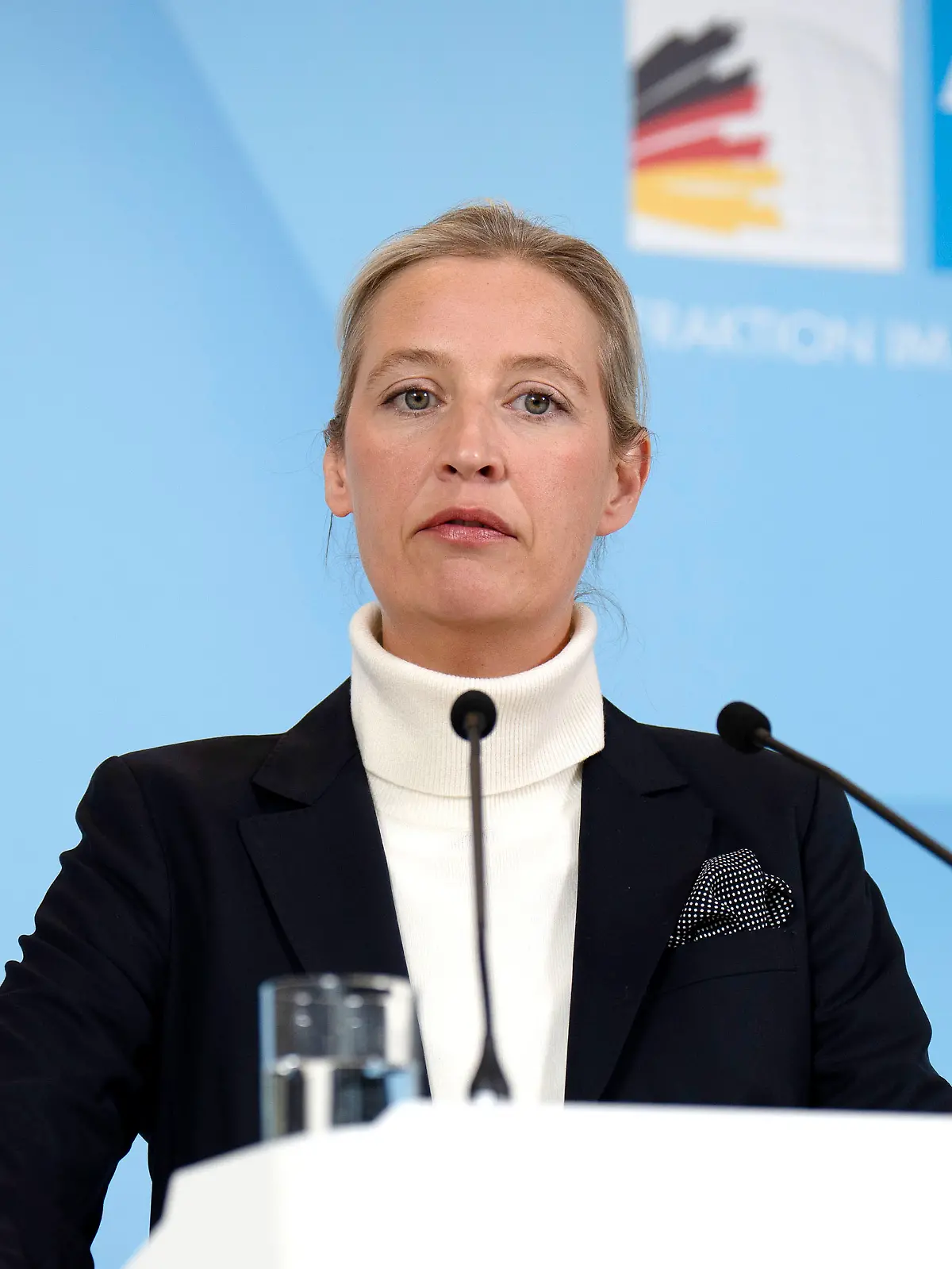Alice Weidel bei einem Pressestatement der AfD-Bundestagsfraktion im Reichstagsgebäude. Berlin, 09.04.2025