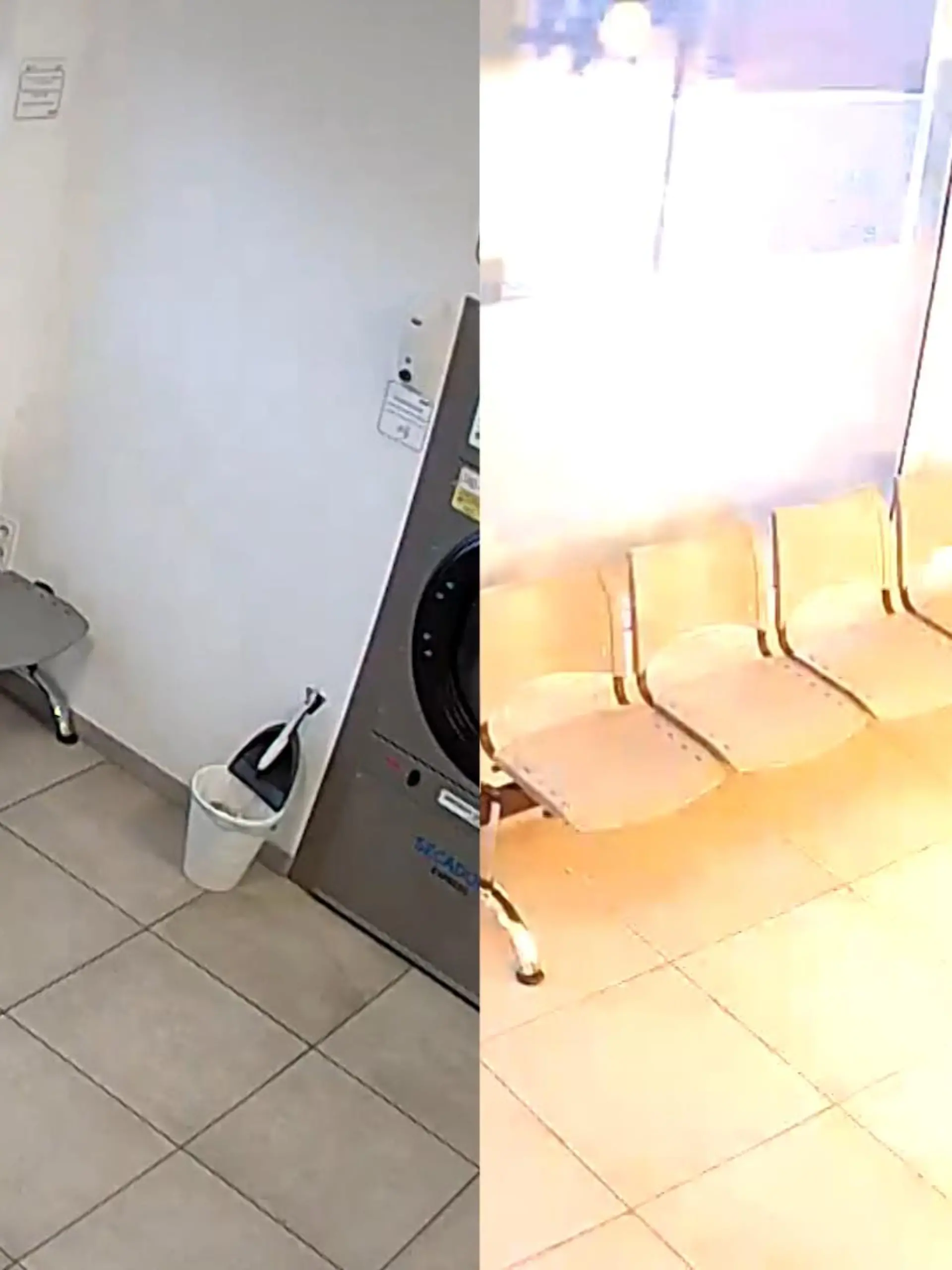 Dieser Mann hat entweder das perfekte Timing oder einen riesigen Schutzengel. Ein Spanier wird von einer Überwachungskamera dabei gefilmt, wie er einen Waschsalon verlässt – und das gerade noch rechtzeitig. Denn wenige Sekunden später explodiert mitten im Laden ein Trockner – und legt den Salon in Schutt und Asche.
