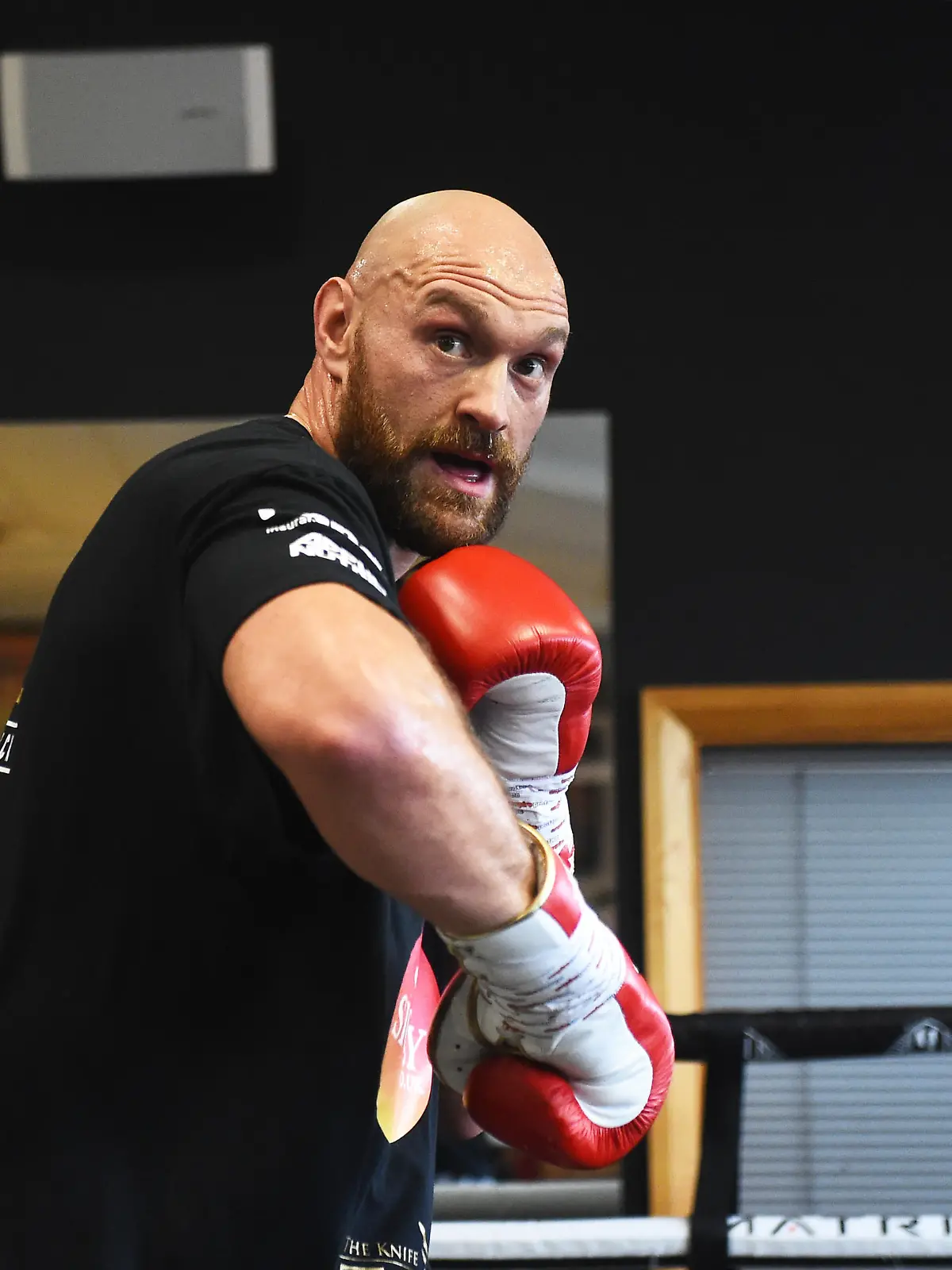 HYDE, ENGLAND - JULY 31: Tyson Fury trains during a media workout at Hatton Health & Fitness on July 31, 2018 in Hyde, England. (Photo by Nathan Stirk/Getty Images)