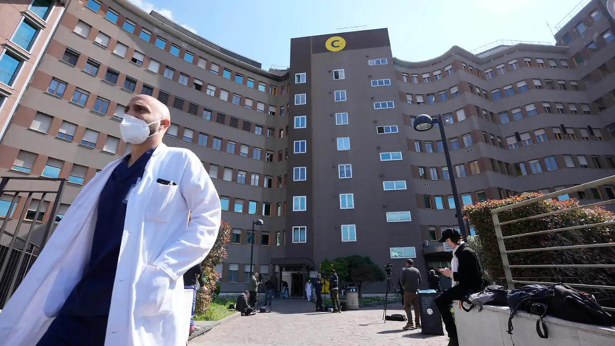 A view of the San Raffaele hospital, in Milan, Italy, Wednesday, April 5, 2023. Ex-Premier Silvio Berlusconi was hospitalized Wednesday with apparent respiratory problems, Italian media reported. The 86-year-old three-time premier was in intensive care at Milan's San Raffaele hospital, the clinic where he routinely receives care, LaPresse news agency, Sky TG24 and Corriere della Sera reported, without citing sources.(AP Photo/Luca Bruno)