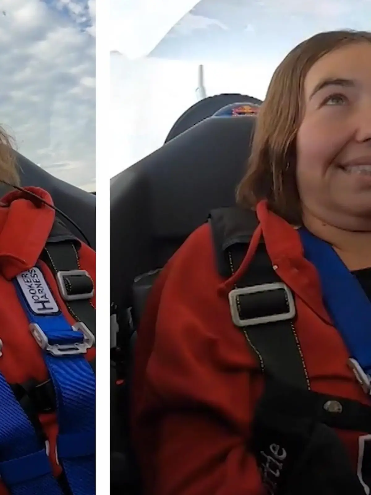 Die Beschleunigung in der Kurve des Extra 300 erzeugt Kräfte von 9,5 G und lässt Pilotin Emma mal eben das „Gesicht entgleisen“ - im Video.