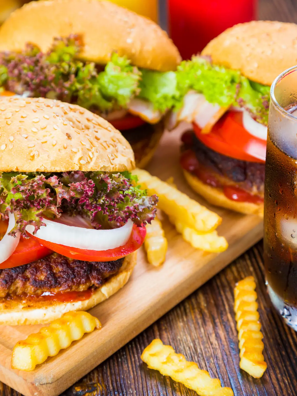 Hamburgers, french fries and cola. fast food