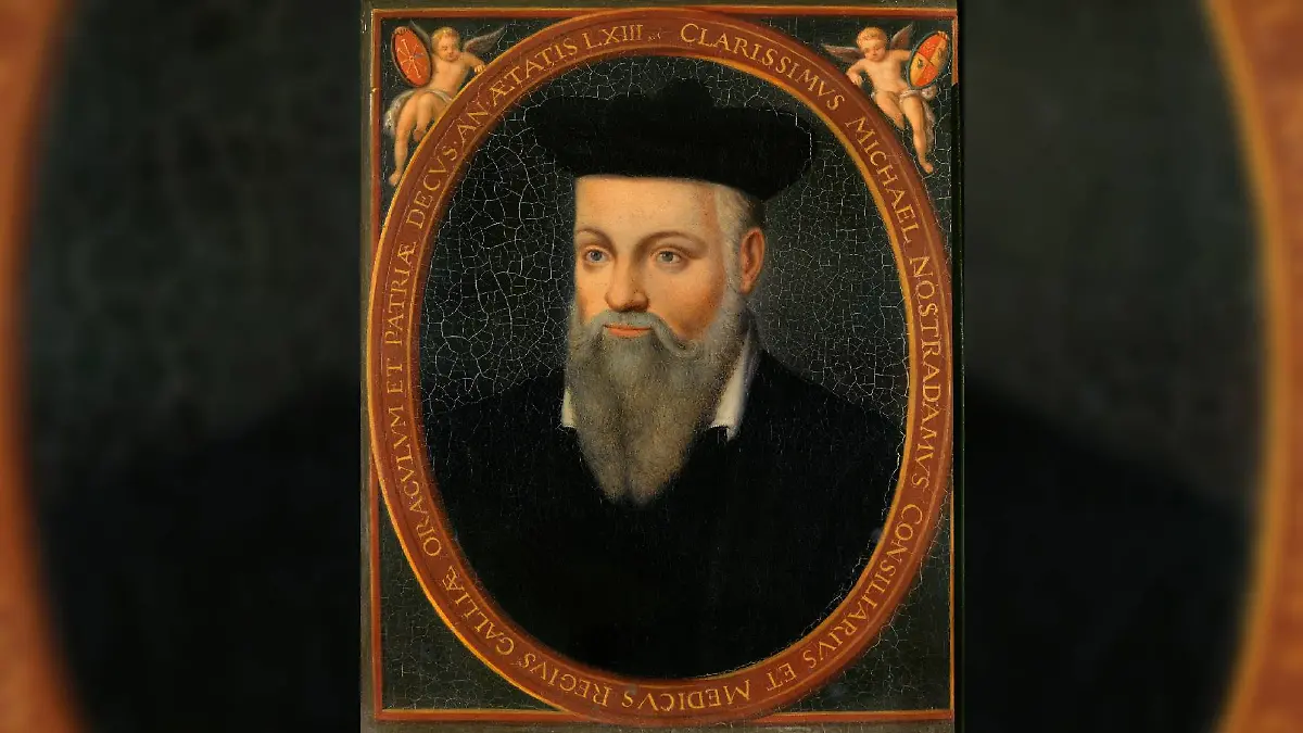 C1346 , After Cesar Nostradamus (1555-1629), French School. Portrait of Michel de Nostre-Dame, called Nostradamus (1503-1566), Astrologist. Oil on canvas, 0.18 x 0.13 m. Versailles, Chateaux de Versailles et de Trianon. Nostradamus Cesar ( 1555 - 1629 ) Ec. Fr. ( d apres ) , Portrait de Nostradamus ; Michel de Nostredame , astrologue ( 1503 - 1566 ) ( huile sur toile 0,18 x 0,13 m ) , Versailles . Musee Du Chateau PUBLICATIONxINxGERxSUIxAUTxHUNxONLY PhotoxJossexChristophel 1018_05_c1346  