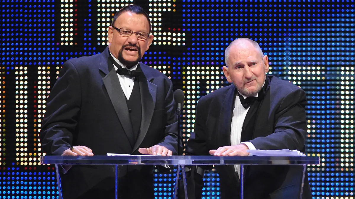 **FILE PHOTO** Bushwhacker Butch Has Passed Away At 78. New York, NY- March 28: The Bushwhackers: Luke Williams and Butch Miller are inducted into the 2015 WWE Hall Of Fame on March 28, 2015 at the SAP Center in San Jose, California. Credit: George Napolitano/MediaPunch