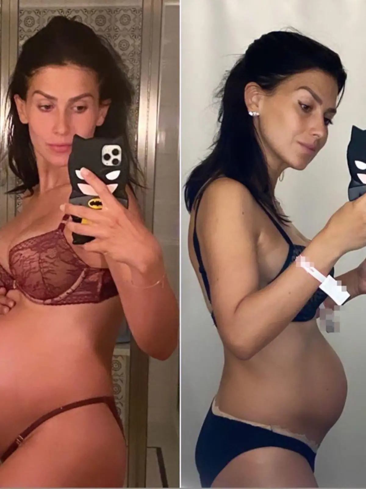 Hilaria Baldwin vor und nach der Geburt ihres fünften Kindes.