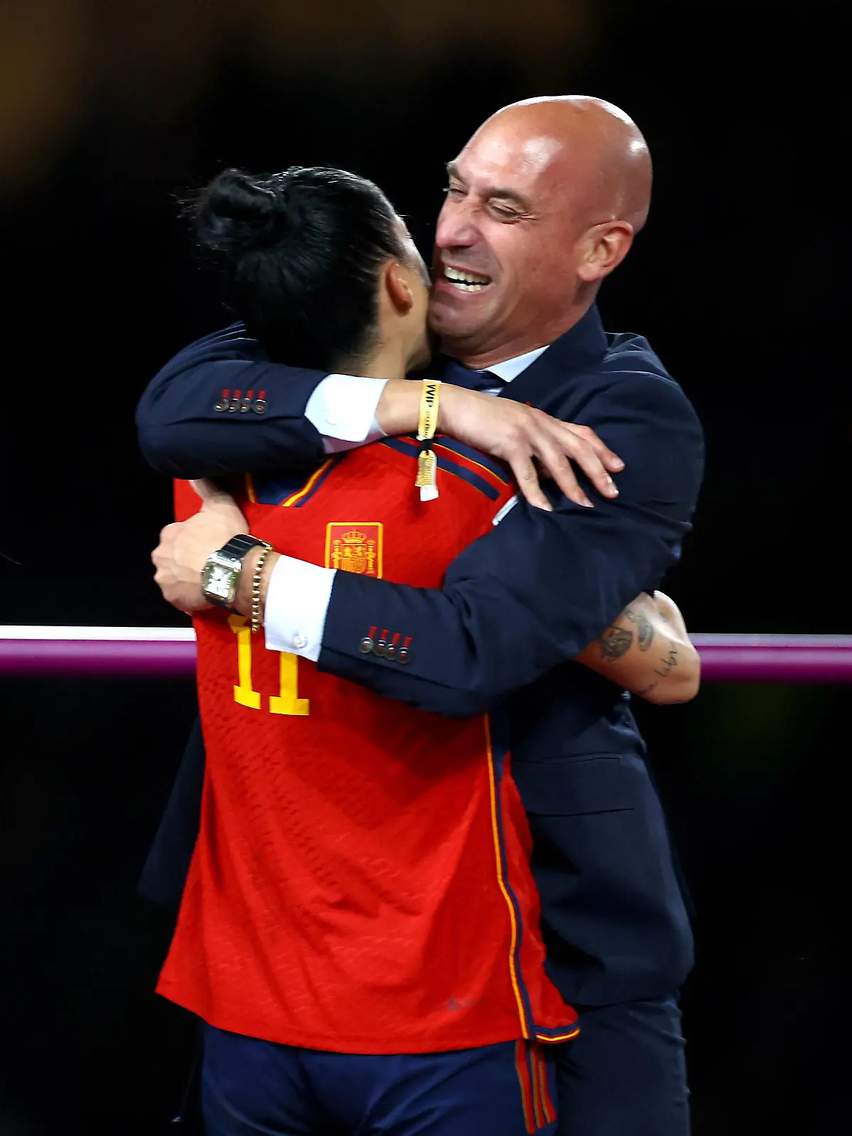 Soccer Football - FIFA Women's World Cup Australia and New Zealand 2023 - Final - Spain v England - Stadium Australia, Sydney, Australia - August 20, 2023 Spain's Jennifer Hermoso celebrates with President of the Royal Spanish Football Federation Luis Rubiales after the match REUTERS/Hannah Mckay