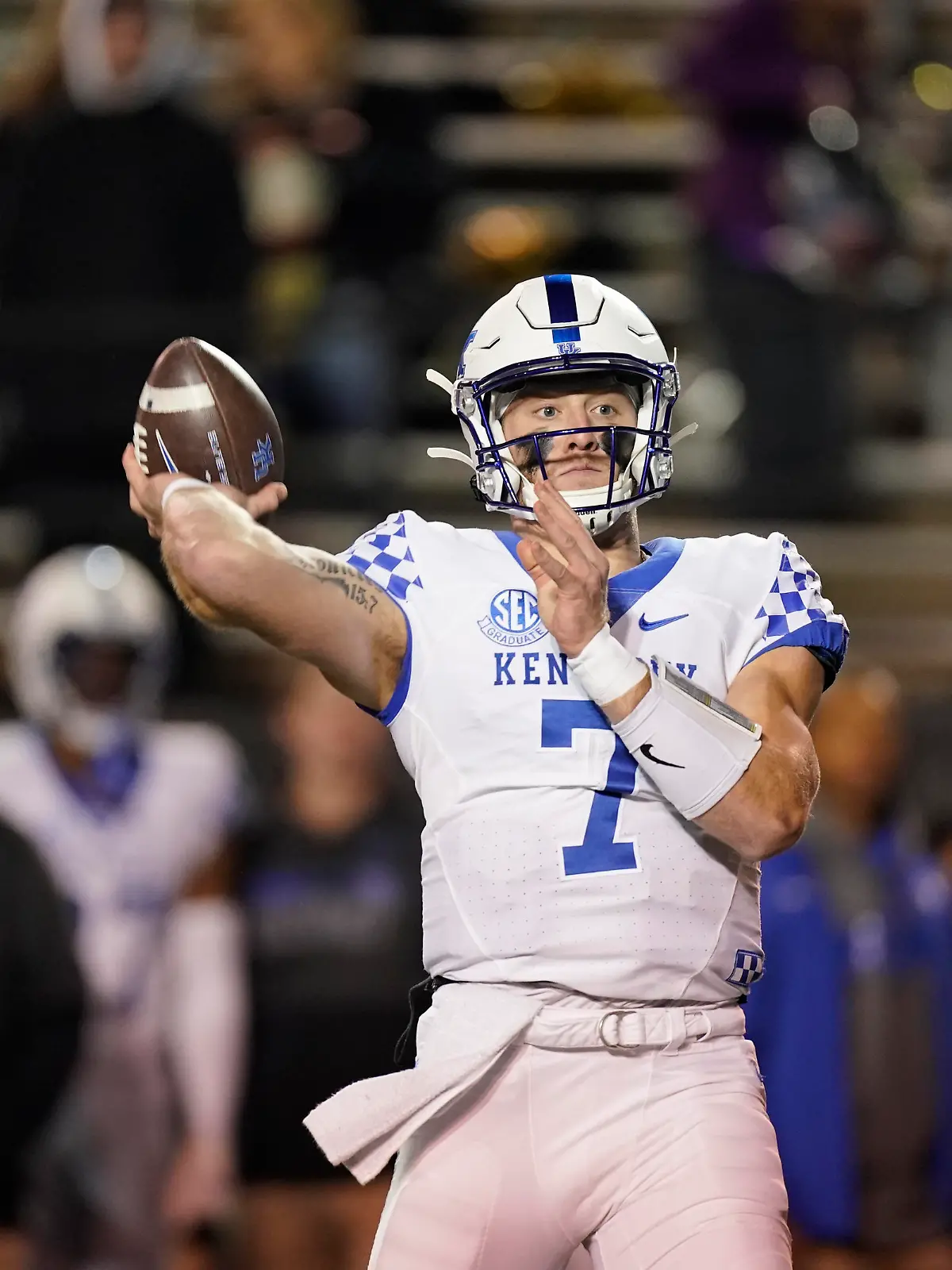 Kentucky quarterback Will Levis (7) plays against Vanderbilt in the first half of an NCAA college football game Saturday, Nov. 13, 2021, in Nashville, Tenn. (AP Photo/Mark Humphrey)