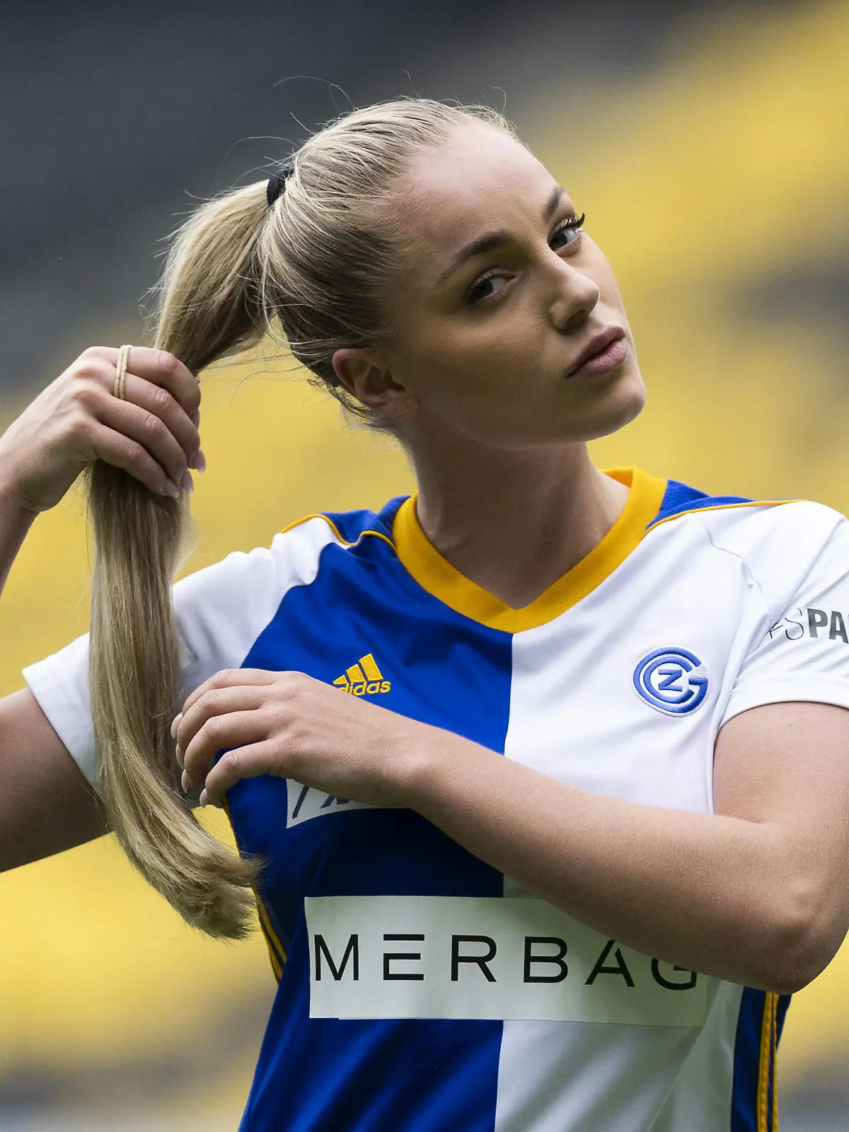GCs Ana Maria Markovic, im Fussball Meisterschaftsspiel der Women's Super League zwischen dem BSC YB-Frauen und dem Grasshopper Club Zuerich, am Sonntag, 24. April 2022, im Stadion Wankdorf in Bern. (KEYSTONE/Peter Klaunzer)
