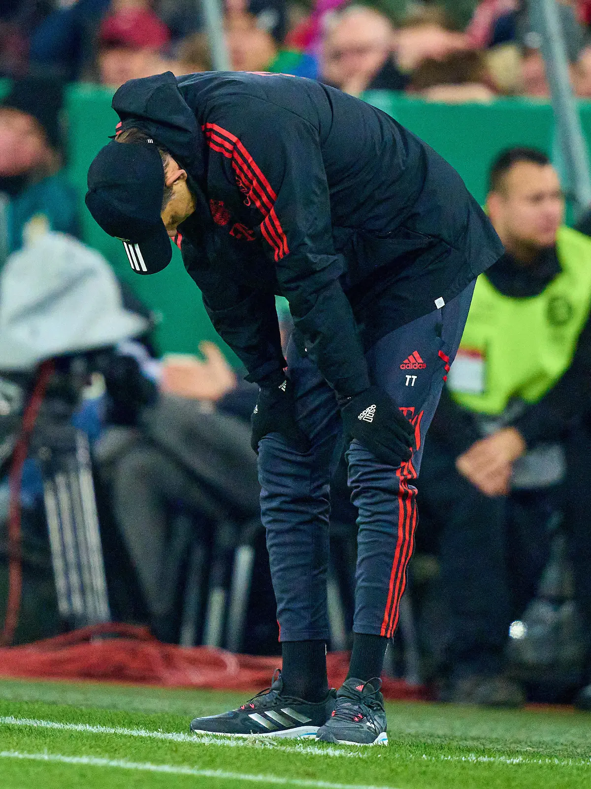 Trainer Thomas Tuchel FCB, team manager, headcoach, coach, sad after a dismissed chance for goal in the match FC BAYERN MUENCHEN - SC FREIBURG DFB-Pokal, German Football Cup, Quarterfinal on Apr 04, 2023 in Munich, Germany. Season 2022/2023,, FCB, München, Munich,