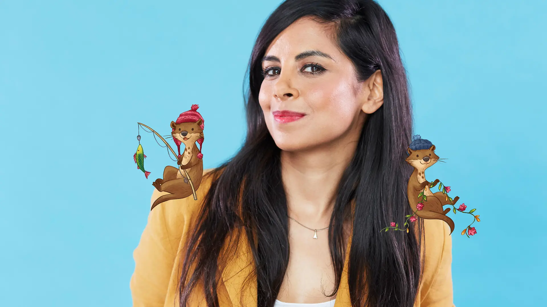 Collien Ulmen-Fernandes mit ihren beiden Kinderbuchfiguren Lotti und Otto