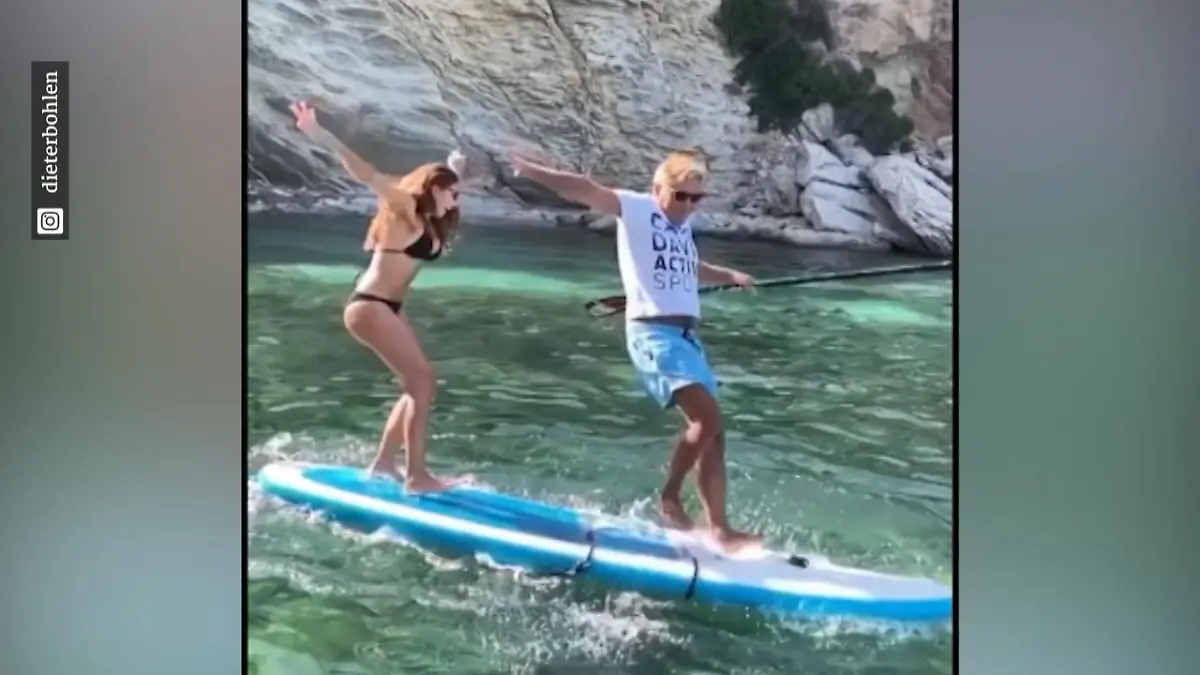 Dieter Bohlen und Carina fallen vom Stand-Up-Paddle Das ging schief