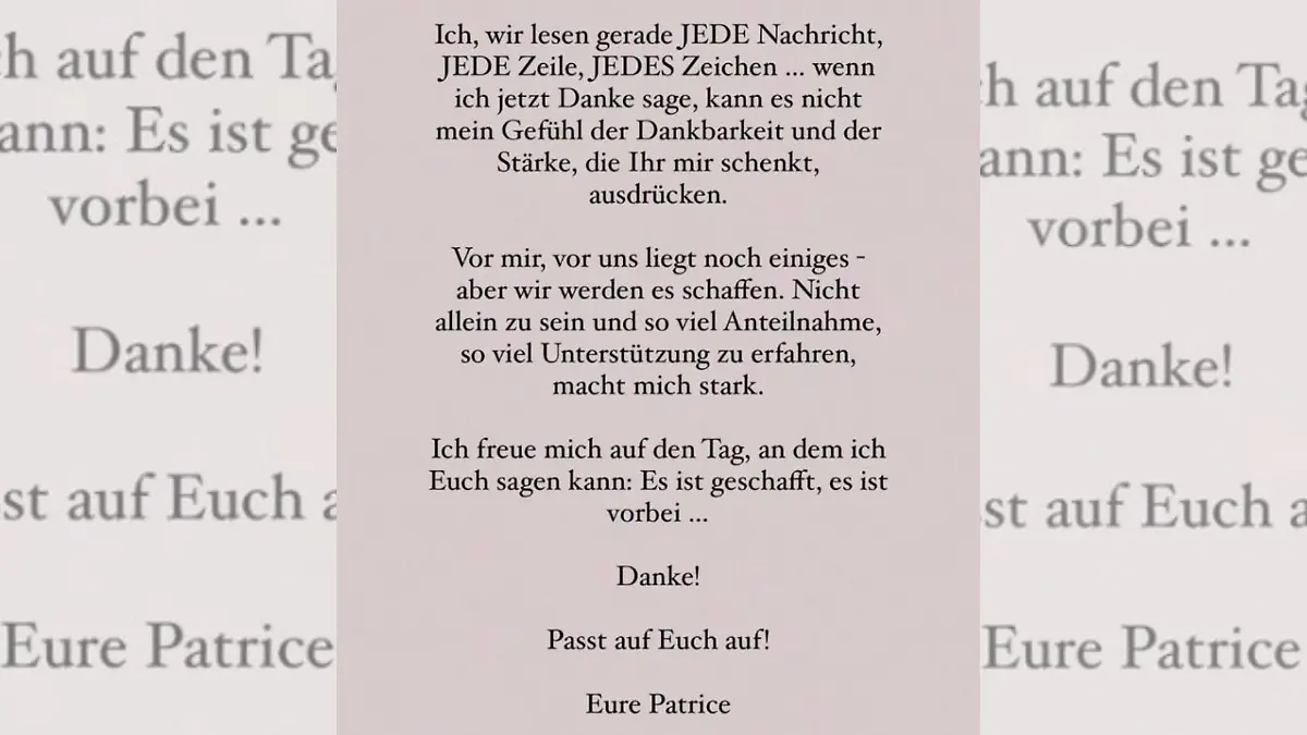 Patrice Eva dankt Fans in Insta-Story für Anteilnahme