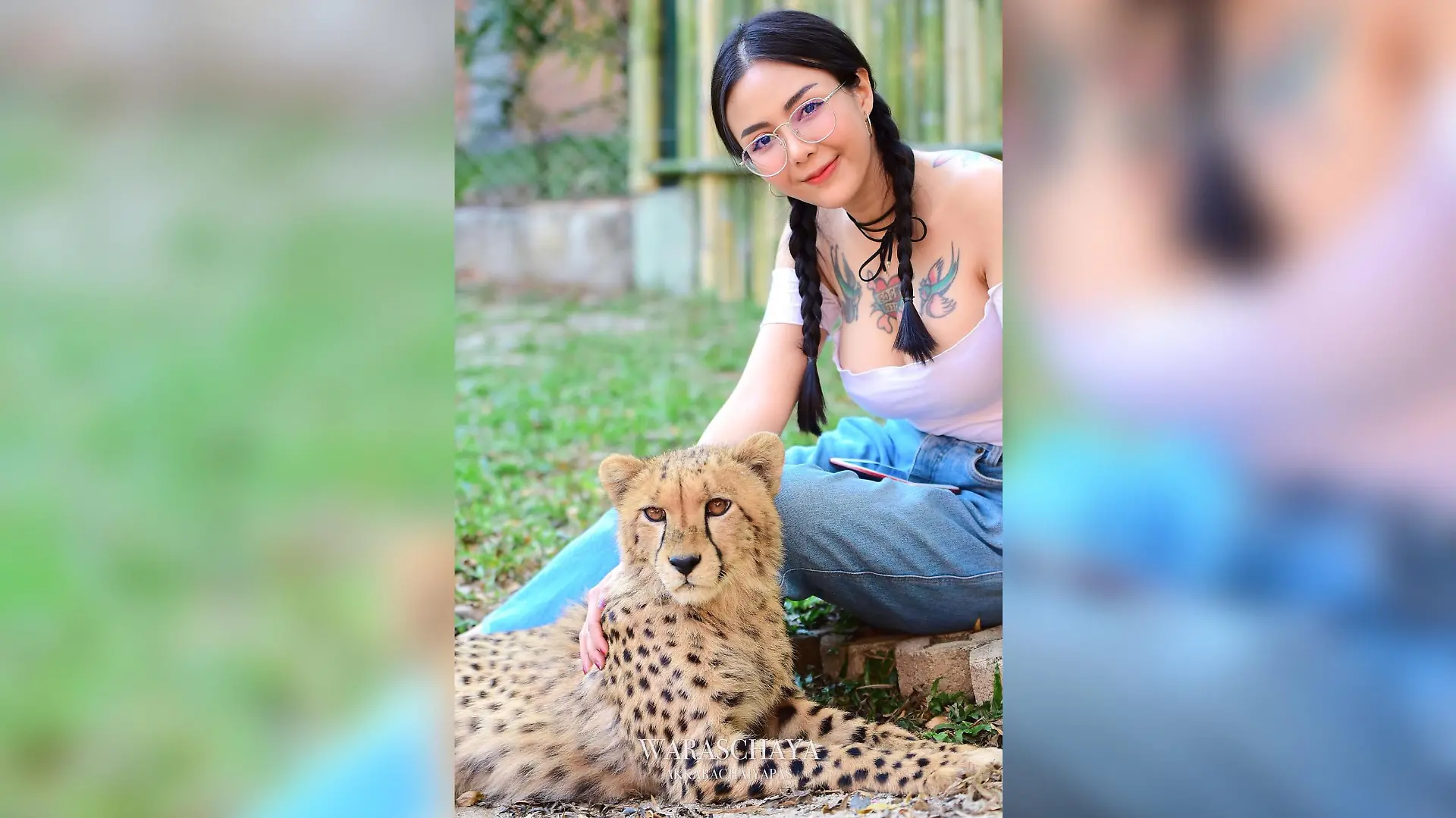 Hier präsentiert sich die junge Frau brav und tierlieb - doch sie packte dem Tiger einfach an die Hoden