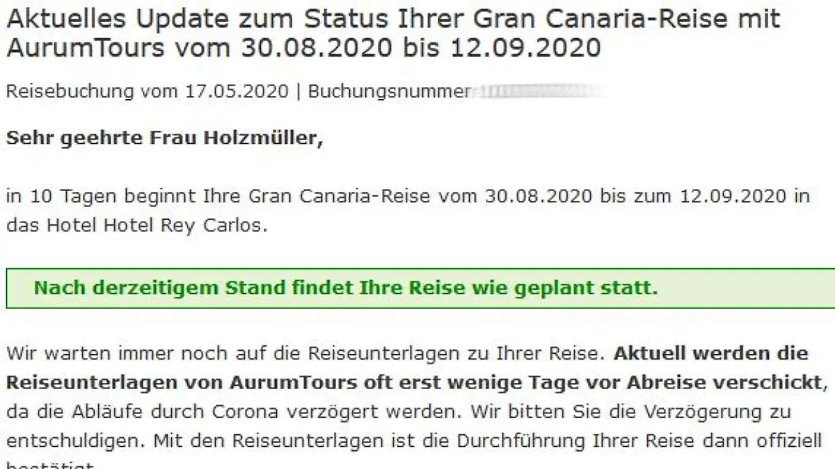 Verbindliche Buchungsbestätigung des Reiseveranstalters
