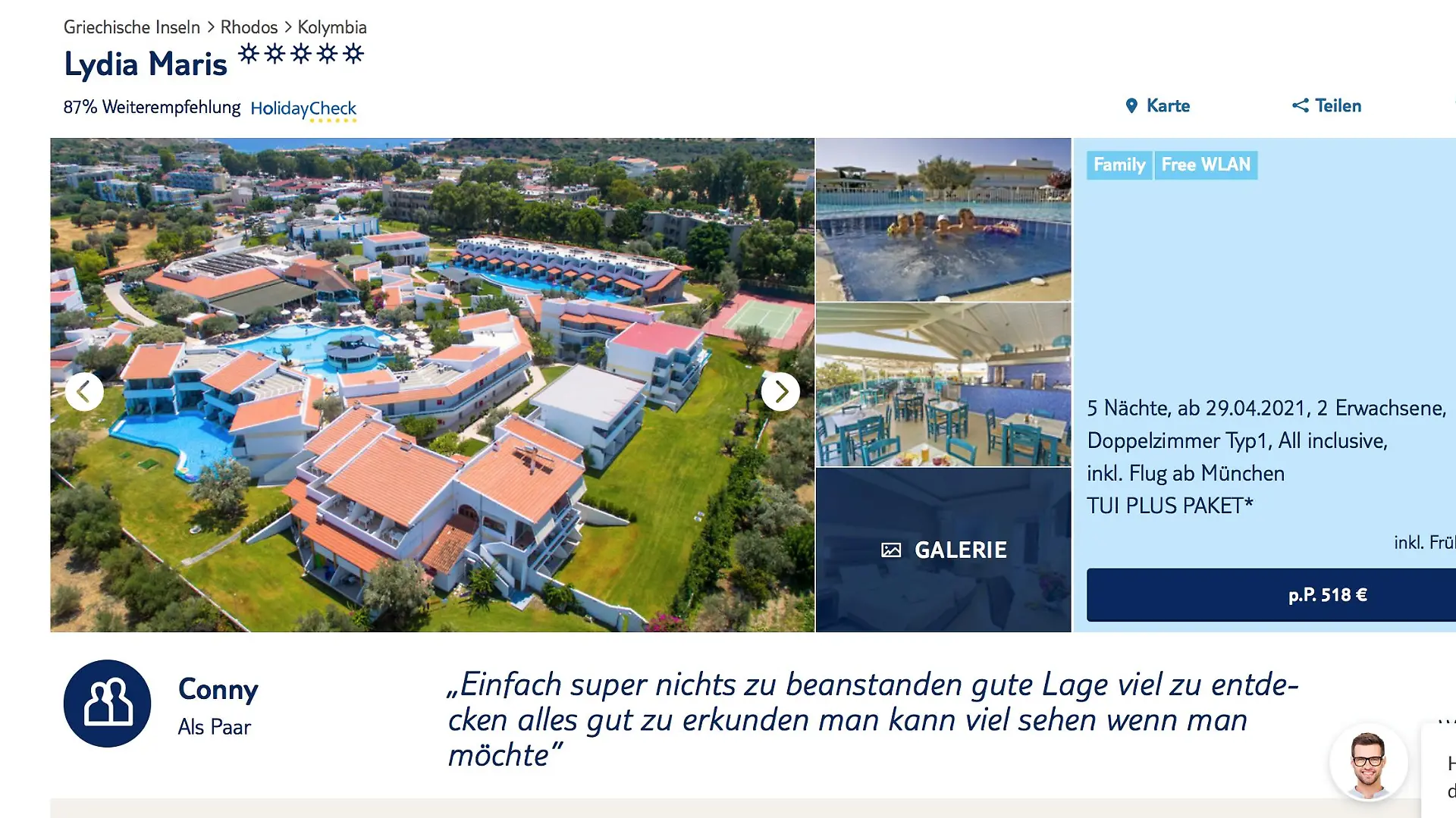 Das Angebot des "Lydia Maris" auf der Webseite von TUI
