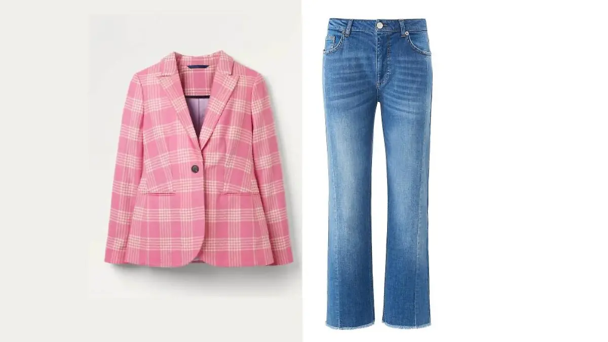 Outfit mit Blazer und Jeans.