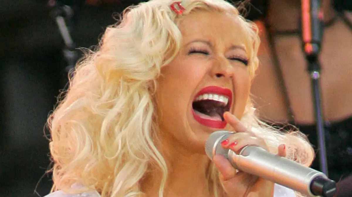 Christina Aguilera performs live on ABC's Good Morning America show at Bryant Park.
<P>
Picture by: Jackson Lee <br>
<B>Ref: LJNY 180806 G    <B/>
<P>
<B>Splash News and Pictures</B><br>
Los Angeles:	310-821-2666<br>
New York:	212-619-2666<br>
London:	207-107-2666<br>
photodesk@splashnews.com<br>
www.splashnews.com