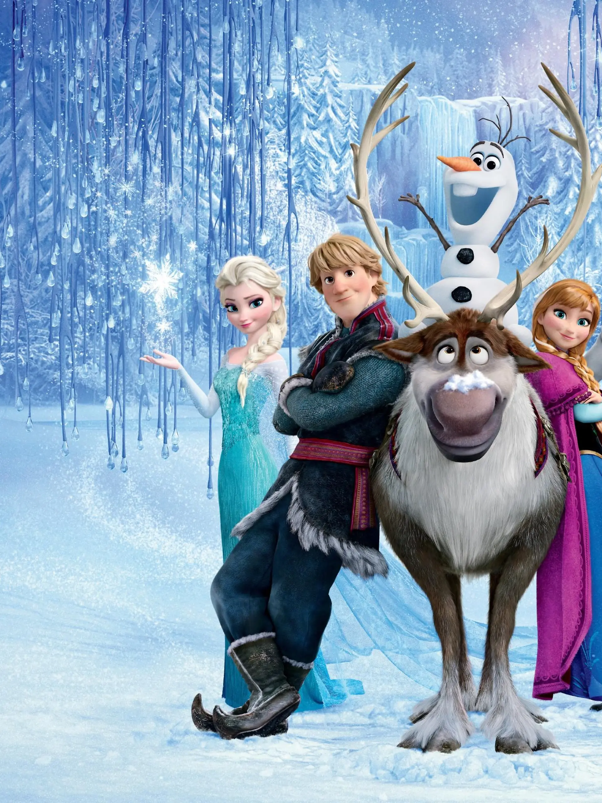 "Die Eiskönigin - Völlig unverfroren" mit (v.l.) Elsa, Kristoff, Rentier Sven, Schneemann Olaf, Anna und Hans.