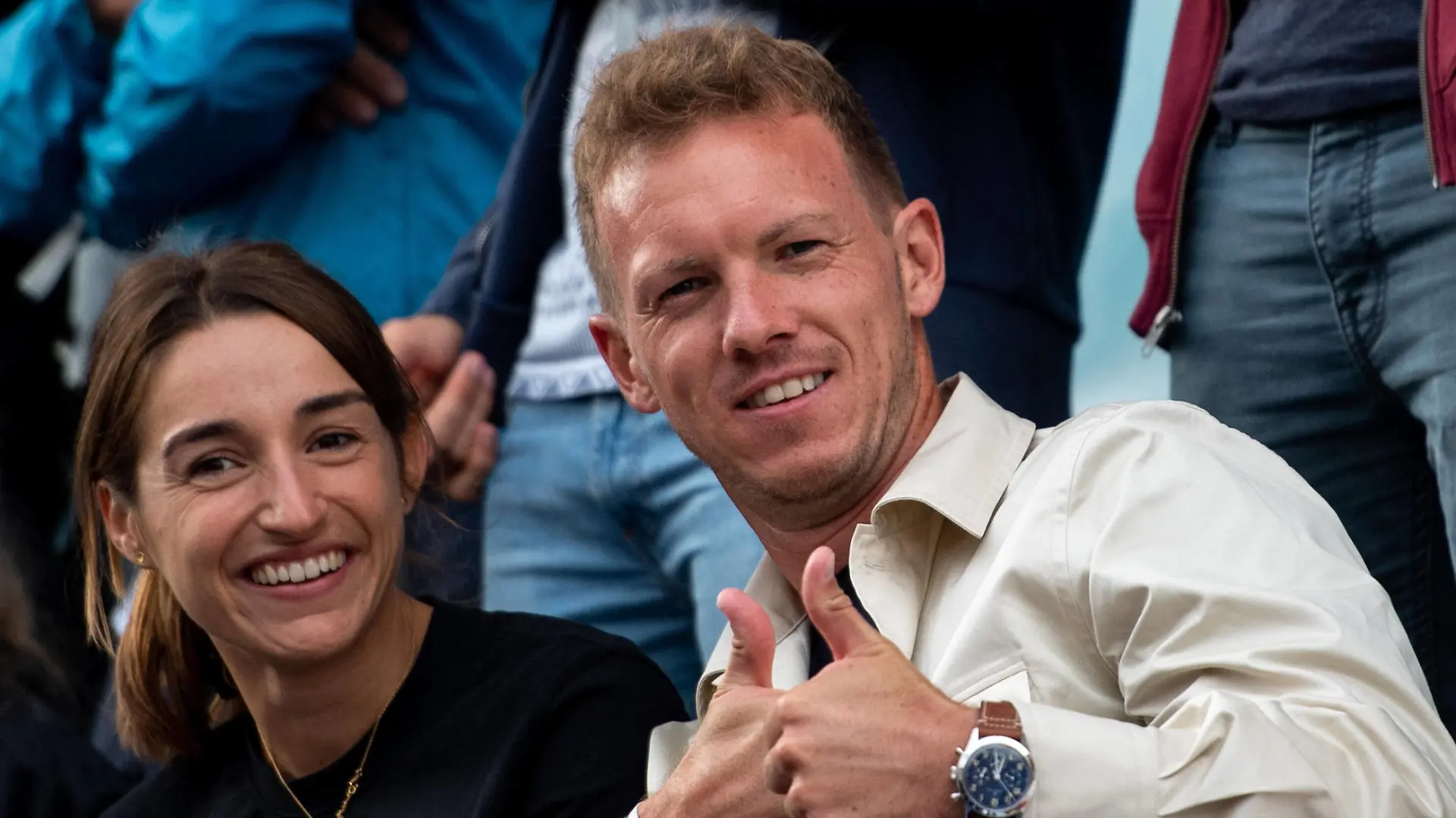 Julian Nagelsmann Coach FC Bayern Muenchen and his girlfriend Lena Wurzenberger Journalist watching Beachvolleyball, STAM Katja, SCHOON Raisa NED vs. GRAUDINA Tina, KRAVCENOKA Anastasija LAT, Womens Semifinal, GER, Beach volleyball, Beachvolleyball Women Beachvolleyball Frauen, European Championships Munich 2022, 19.08.2022 Photo: Eibner/Memmler GER, Beach Volleyball Women Beachvolleyball Frauen, European Championships Munich 2022, 19.08.2022 Munich *** Julian Nagelsmann Coach FC Bayern Muenchen and his girlfriend Lena Wurzenberger Journalist watching Beachvolleyball, STAM Katja, SCHOON Raisa NED vs GRAUDINA Tina, KRAVCENOKA Anastasija LAT , Womens Semifinal, GER, Beach Volleyball Women Beachvolleyball Women , European Championships Munich 2022, 19 08 2022 Photo Eibner Memmler GER, Beach Volleyball Women Beachvolleyball Women , European Championships Munich 2022, 19 08 2022 Munich Copyright: xEibner/Memmlerx EP_MMR
