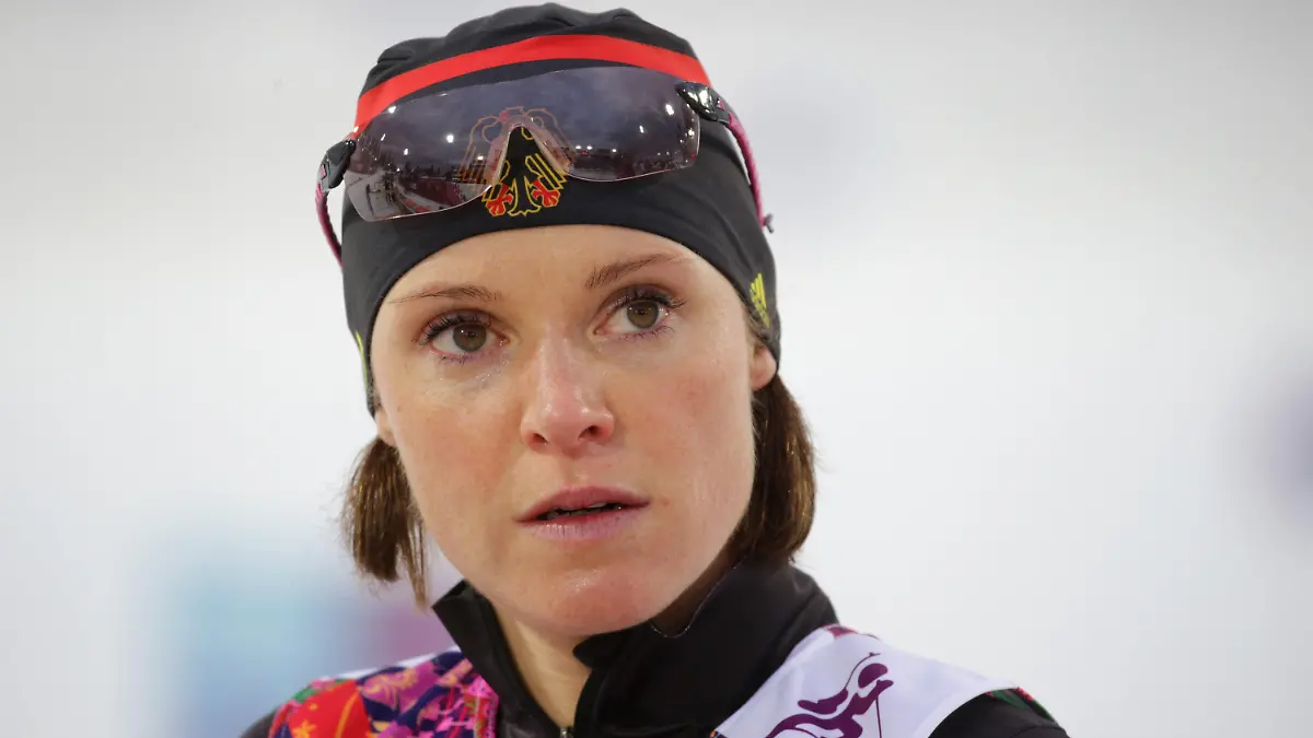 FILE - Evi Sachenbacher-Stehle of Germany before the Women's 12.5 km Mass Start competition in Laura Cross-country Ski & Biathlon Center at the Sochi 2014 Olympic Games, Krasnaya Polyana, Russia, 17 February 2014. Photo: Kay Nietfeld/dpa (zu dpa «Triumphe, Tränen und Tragödien: Die Tops & Flops 2014 » vom 01.12.2014) +++(c) dpa - Bildfunk+++