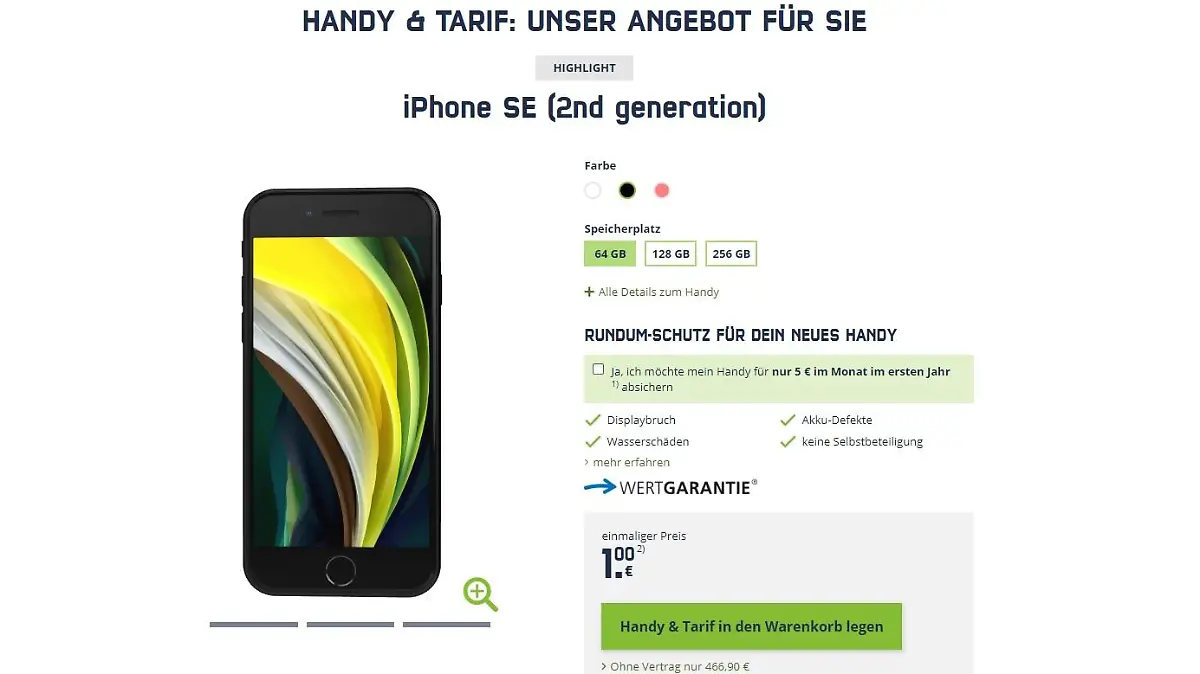 Apple iPhone SE für 1 Euro bei Mobilcom Debiltel